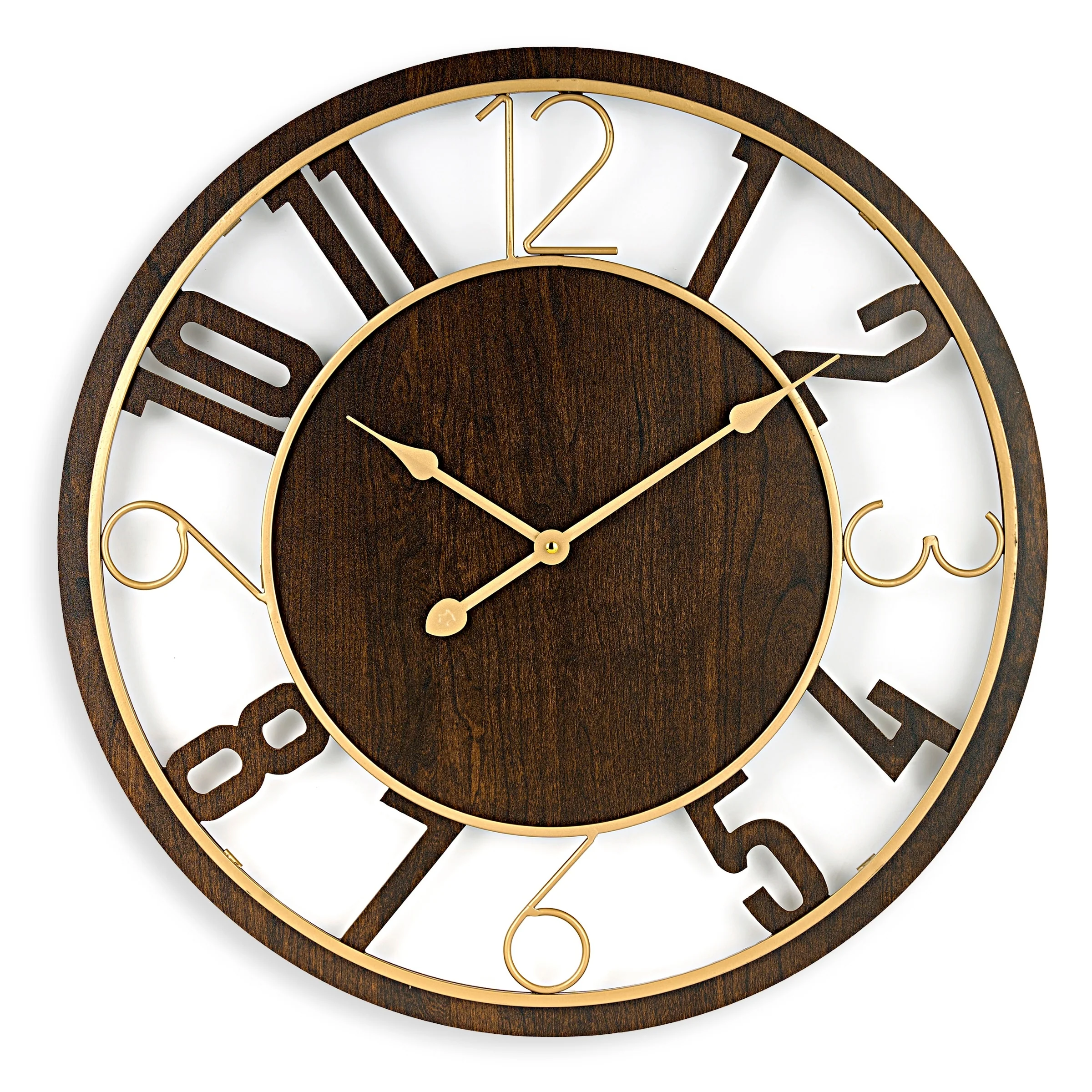 24 Inch Round Wooden Wall Clock, Modern Analog Clock with Numeral Design, Battery Operated - Image 6