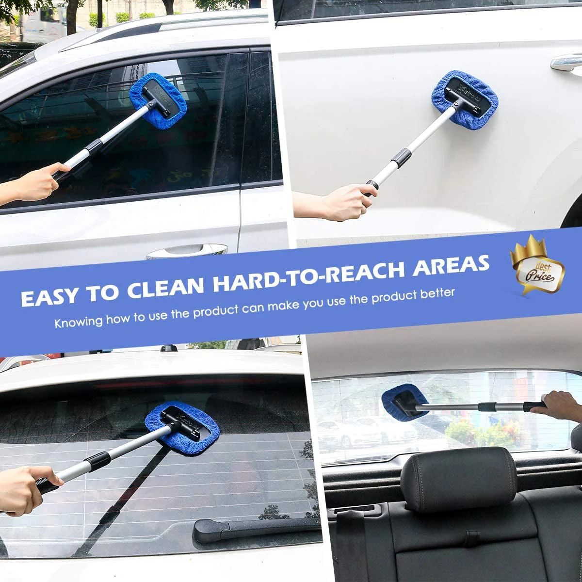 Car Wash Kit, Windshield Cleaner Glass Cleaning Tool, Cleaner for Car Window, Blue - Image 4