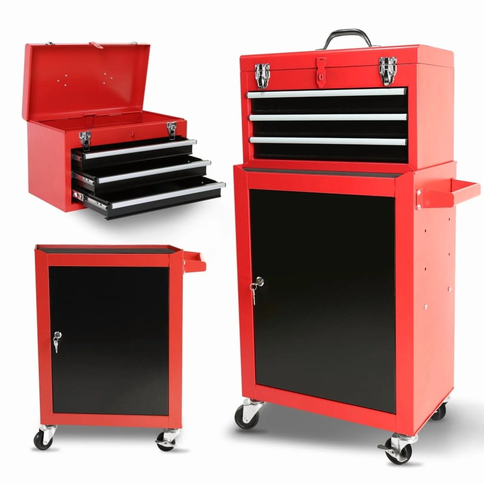 3-Drawer Rolling Tool Chest with Wheels -C Heavy-Duty Storage Cabinet, Locking System, and Adjustable Shelf for Garage and Warehouse - Image 4