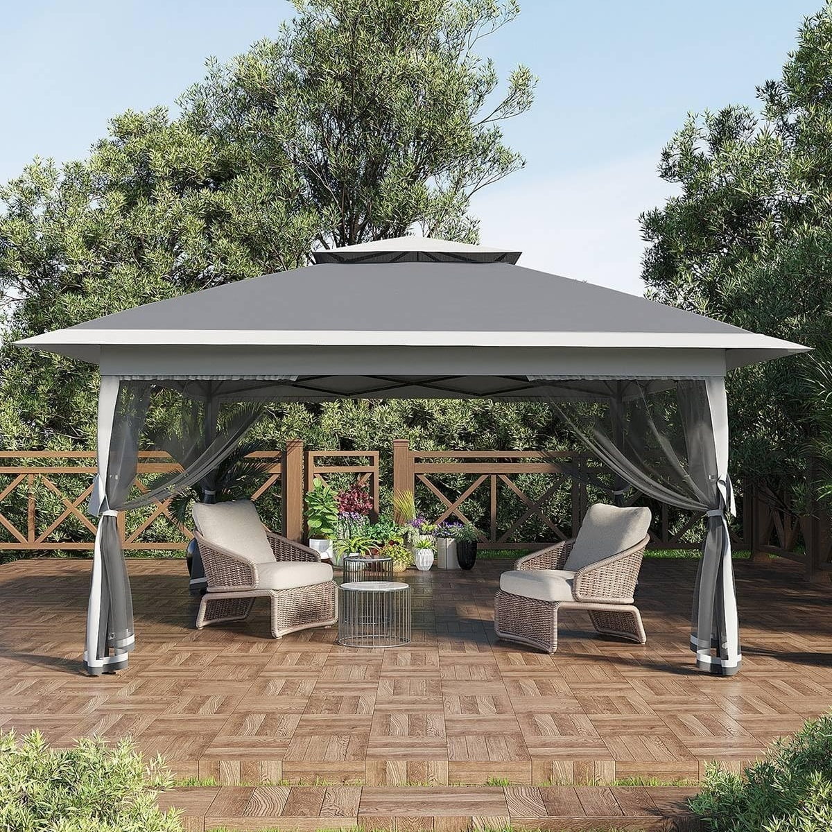 13x13FT with Expansion Bolts, Canopy Tent, Heavy Duty Party Tent & Shelter with Double Roofs, Mosquito Nettings and Privacy Screens Tent for Party, Wedding, Outdoor Dining, Patio, Backyar - Image 7