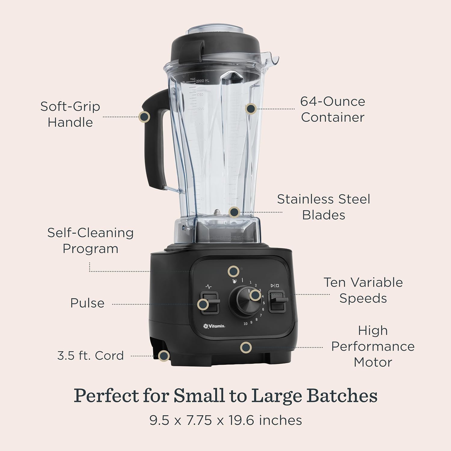 VX1 Professional-Grade Blender, 64 oz. Container, Black - Image 3