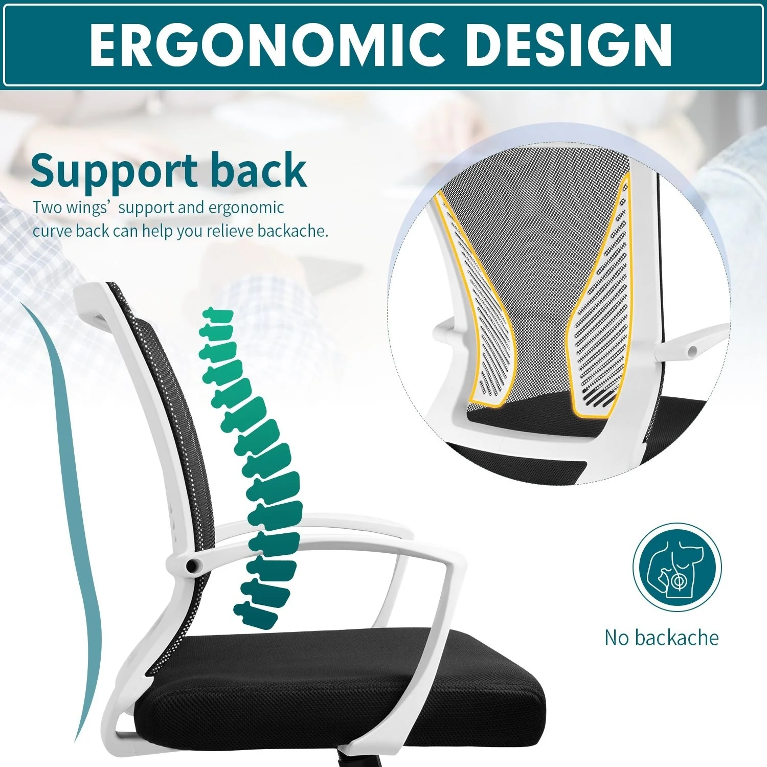 Ergonomic Mesh Office Chair with Lumbar Support, Breathable Computer Desk Chair - Image 25