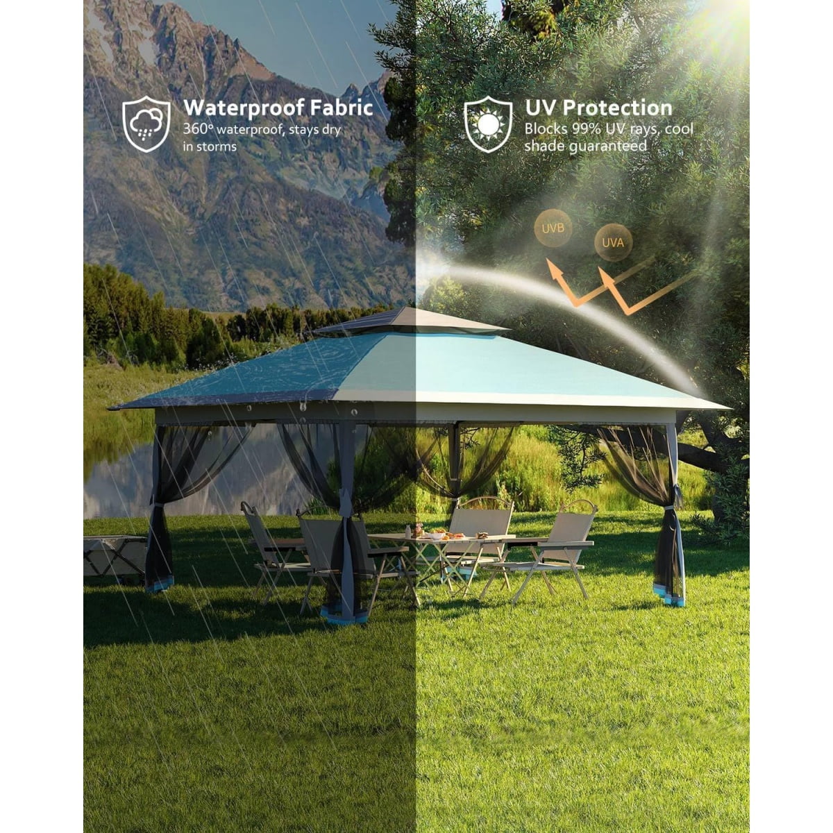 13x13FT with Expansion Bolts, Canopy Tent, Heavy Duty Party Tent & Shelter with Double Roofs, Mosquito Nettings and Privacy Screens Tent for Party, Wedding, Outdoor Dining, Patio, Backyar - Image 49