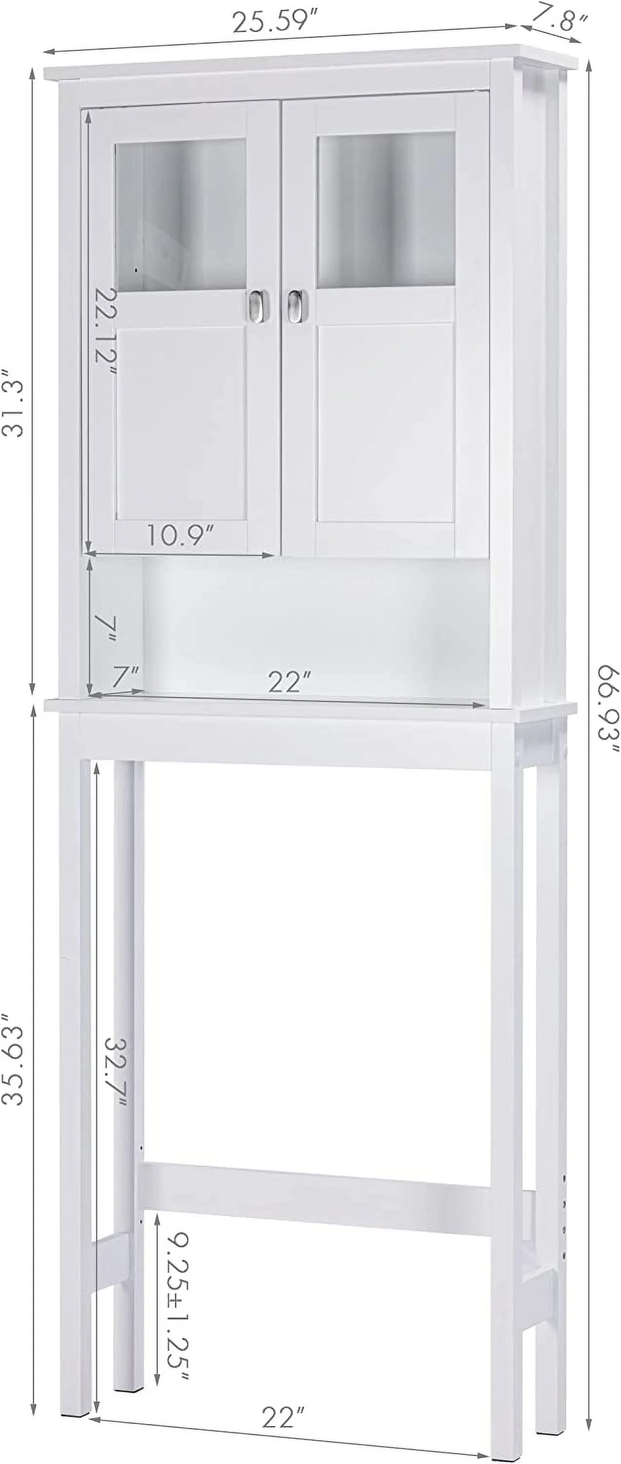Spirich Bathroom Cabinet Over Toilet, Bathroom Storage Cabinet with Glass Doors and Adjustable Shelves, Over The Toilet Storage Cabinet, White - Image 6
