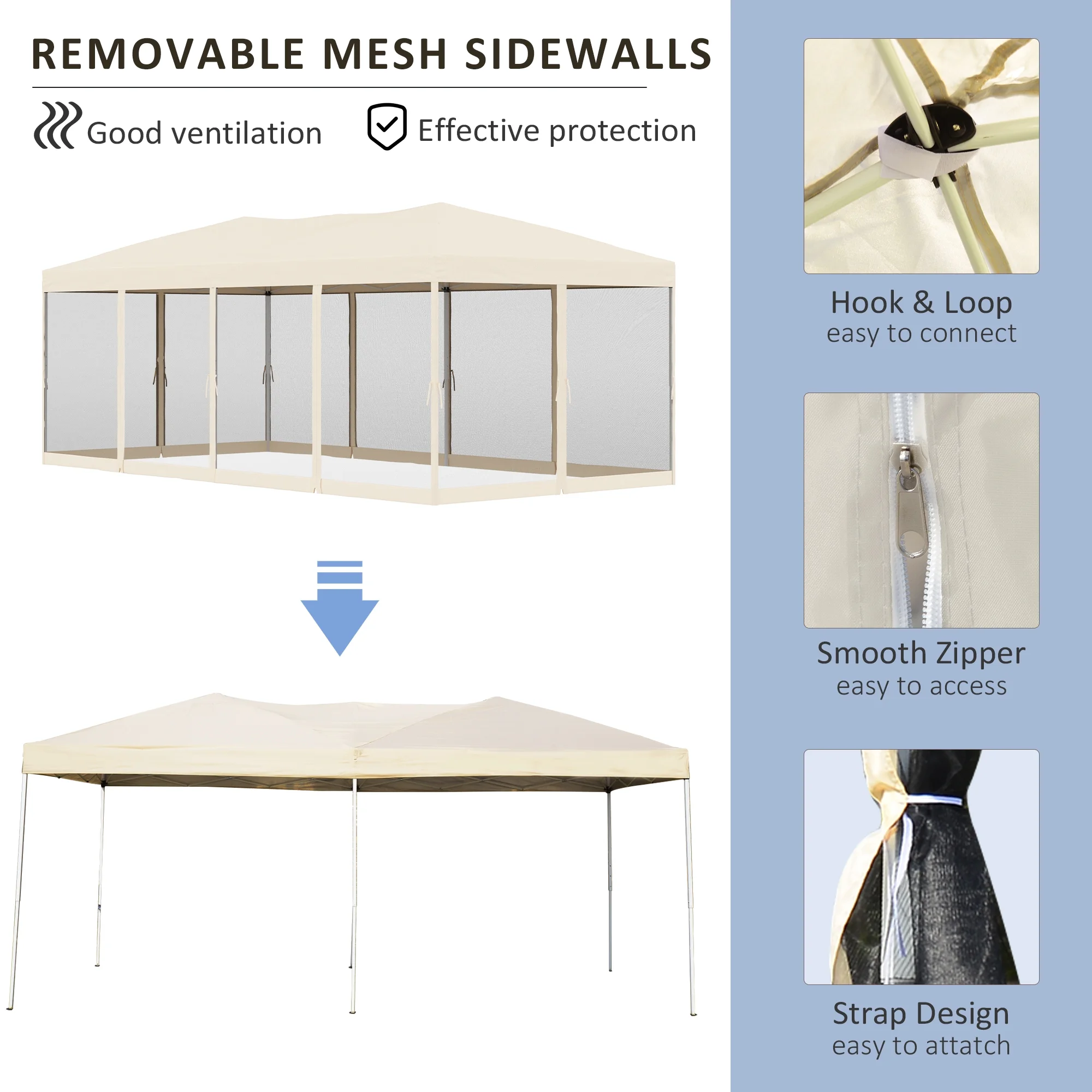 Outsunny 10' x 20' Pop Up Canopy Tent with Netting, Heavy Duty Large Party Tent, Instant Sun Shelter with Carry Bag for Backyard Garden Patio, Beige - Image 8
