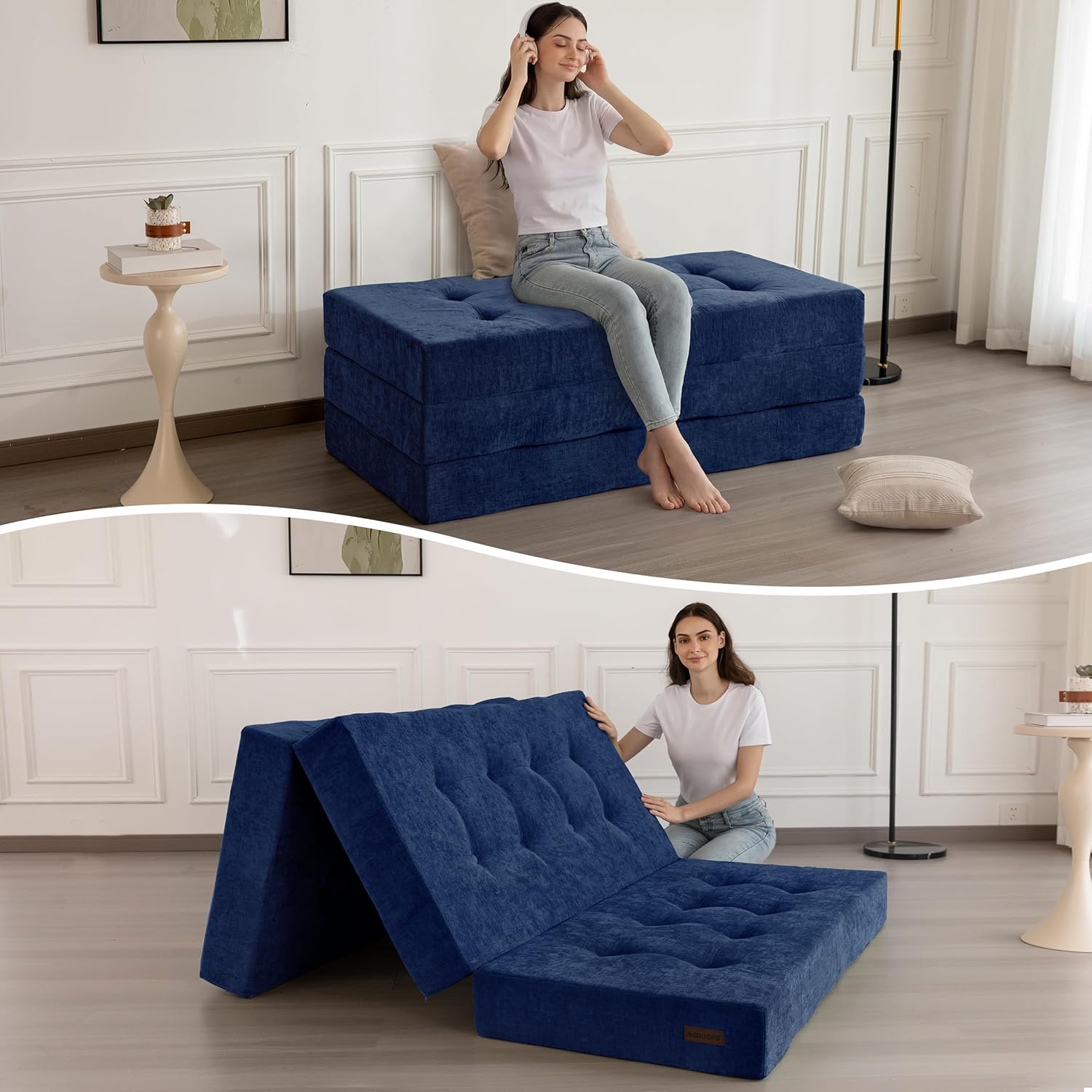 6" Folding Sofa Bed for Floor, Tufted Tri-Fold Floor Mattress - Image 4