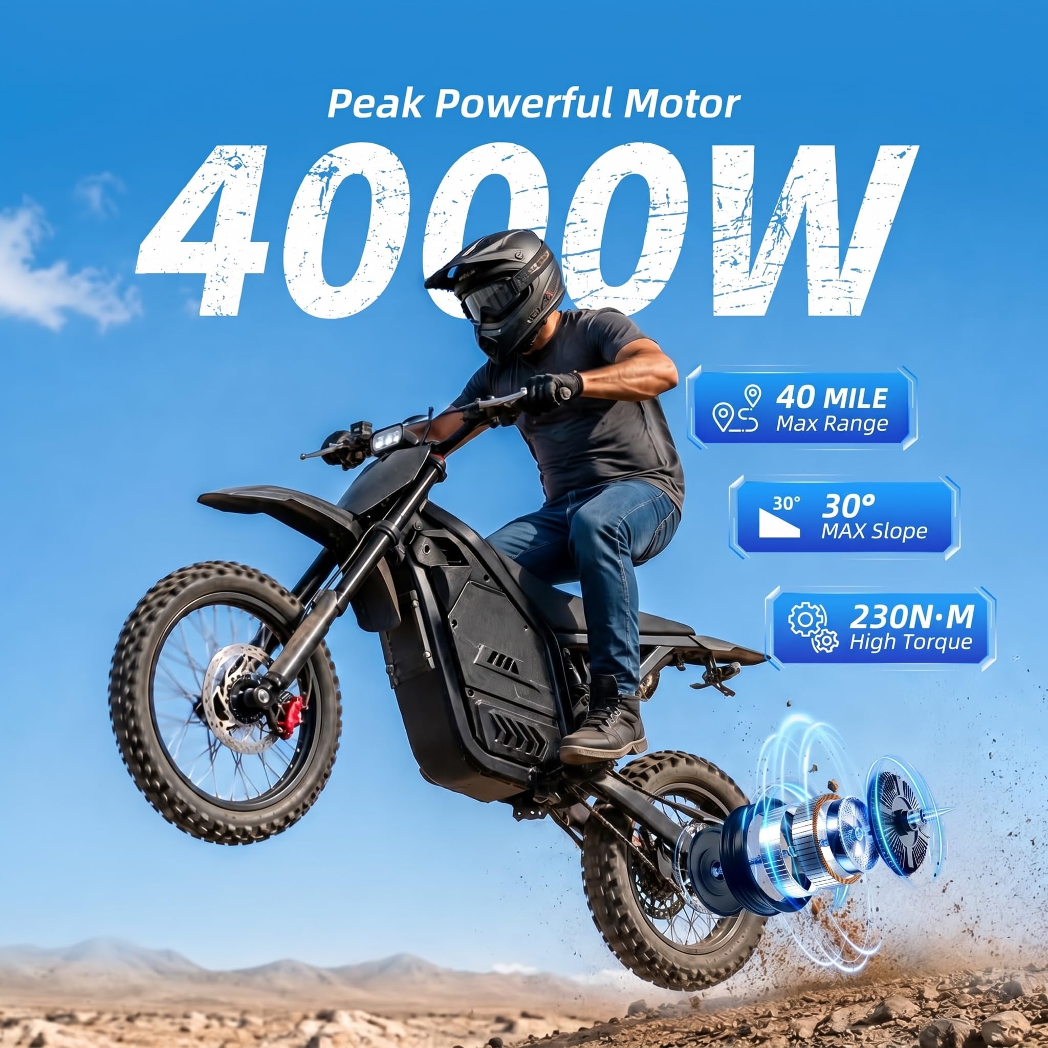 Electric Dirt Bike for Teens & Adults, 48V 20.8Ah 230Nm 40 Miles Range - Image 3