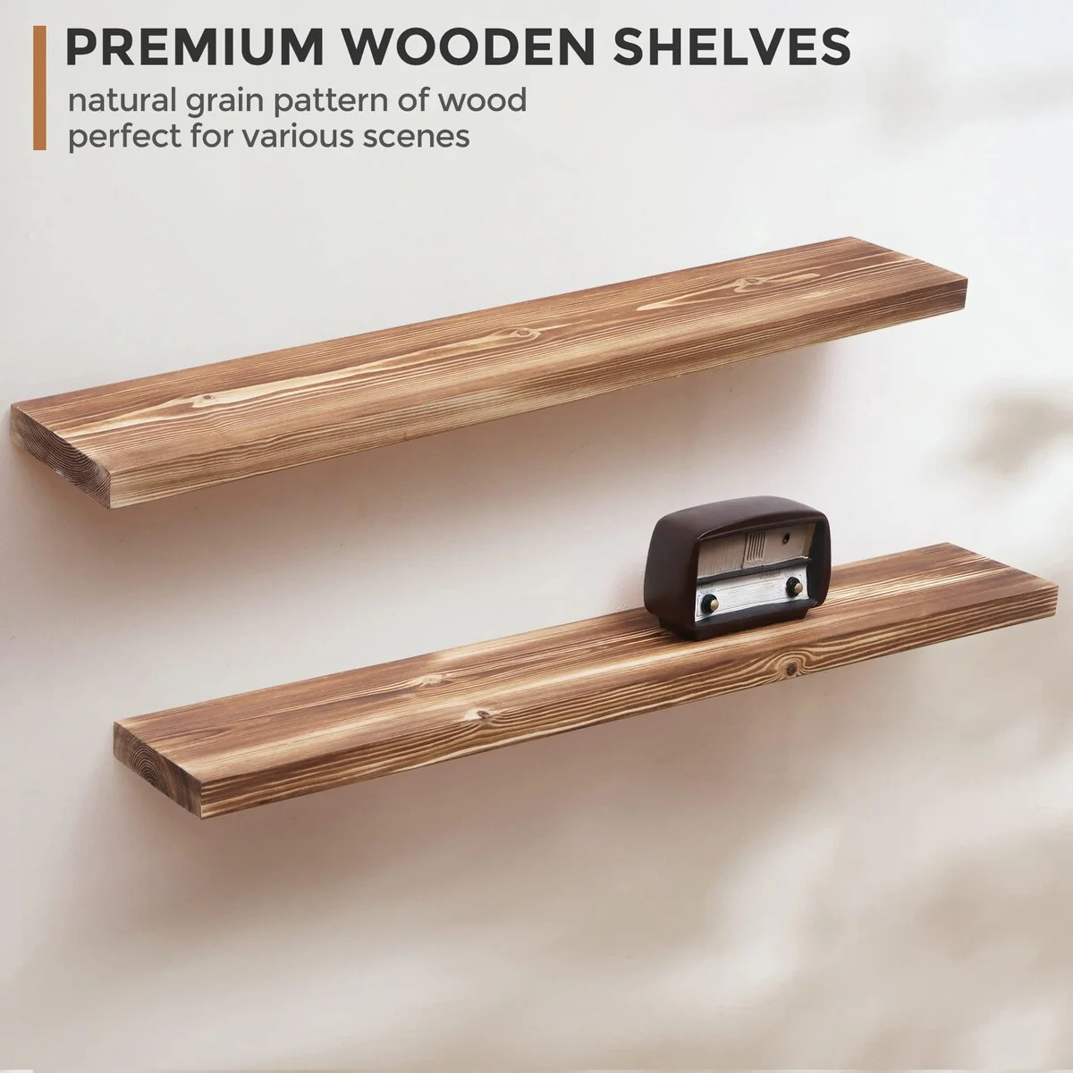 Set of 2 Handcrafted European Pine Floating Wall Shelves, Natural Rustic Wood - Image 31