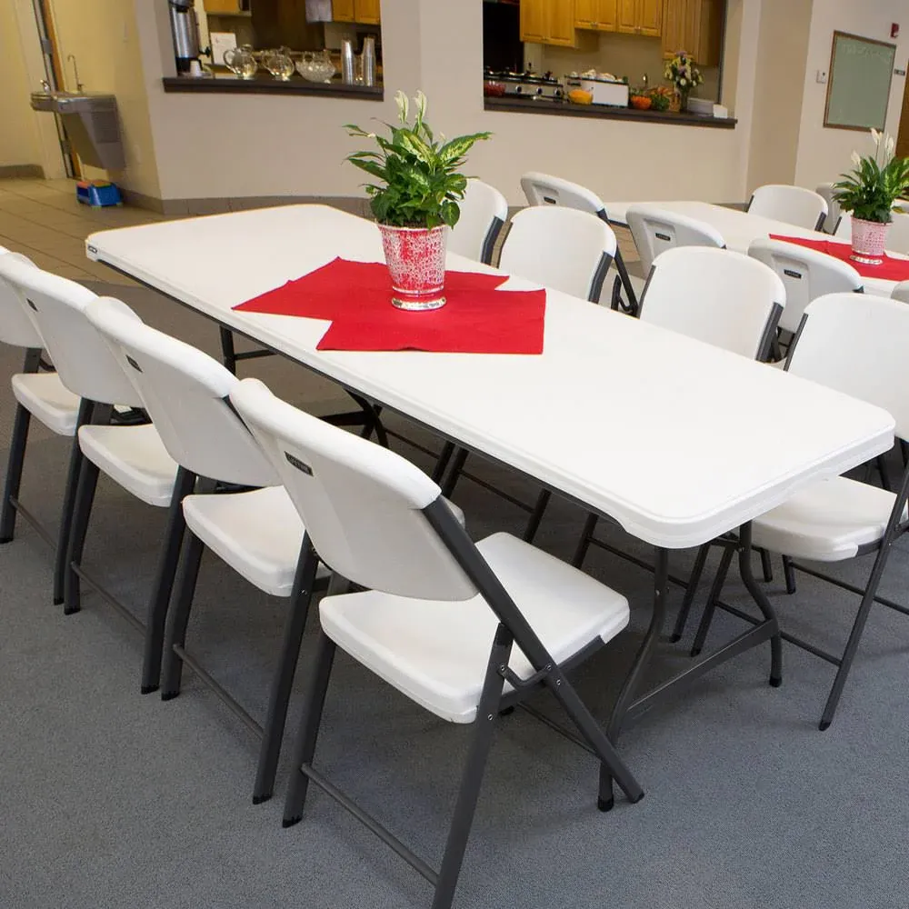 4-Pack Commercial Stacking 8 ft Folding Table - White (80344) - Image 5