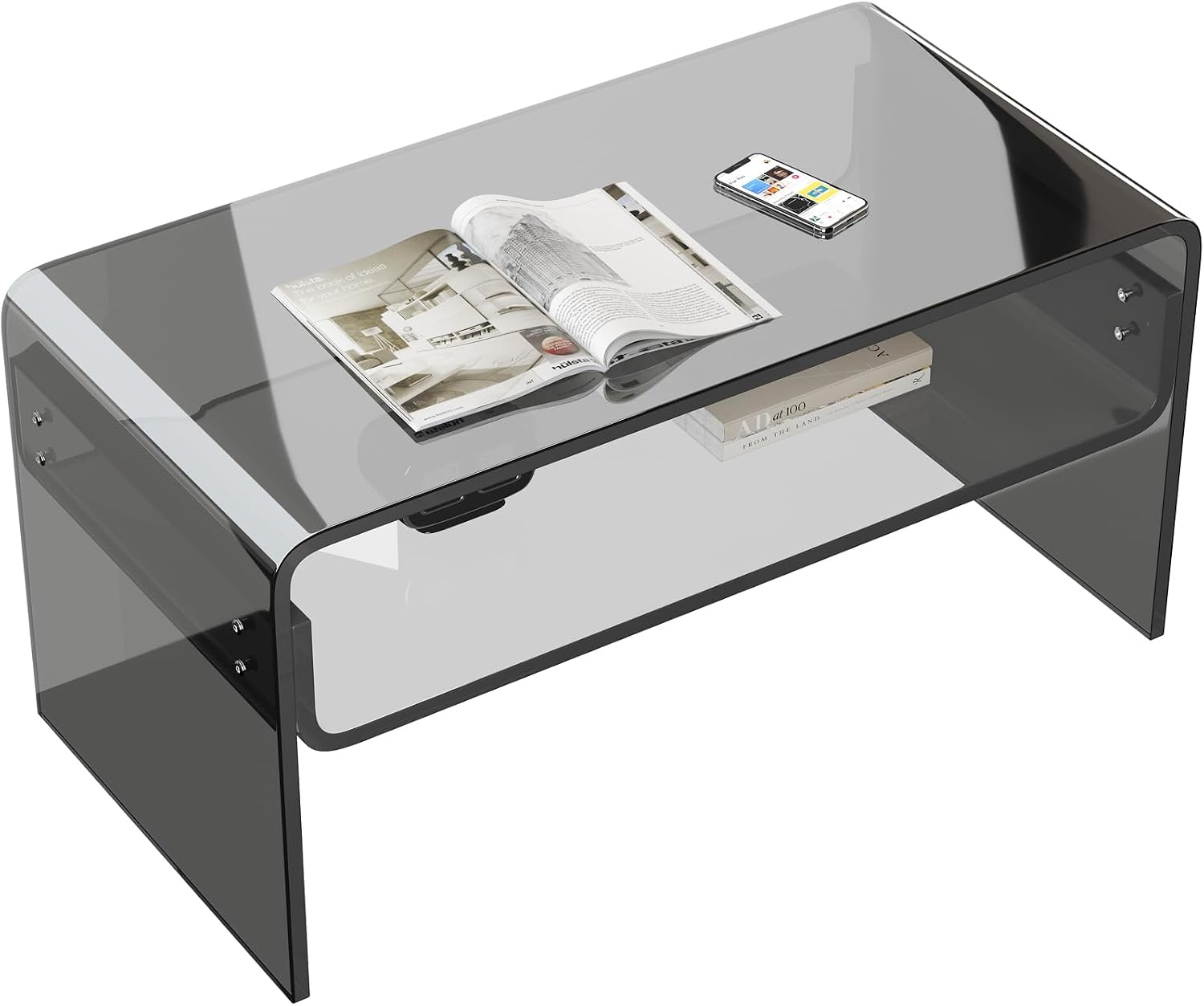 Acrylic Coffee Table, Orange Rectangle Side Table Furniture, Modern Tea Table with Open Storage for Living Room, Office Reception and Bedroom - Image 3