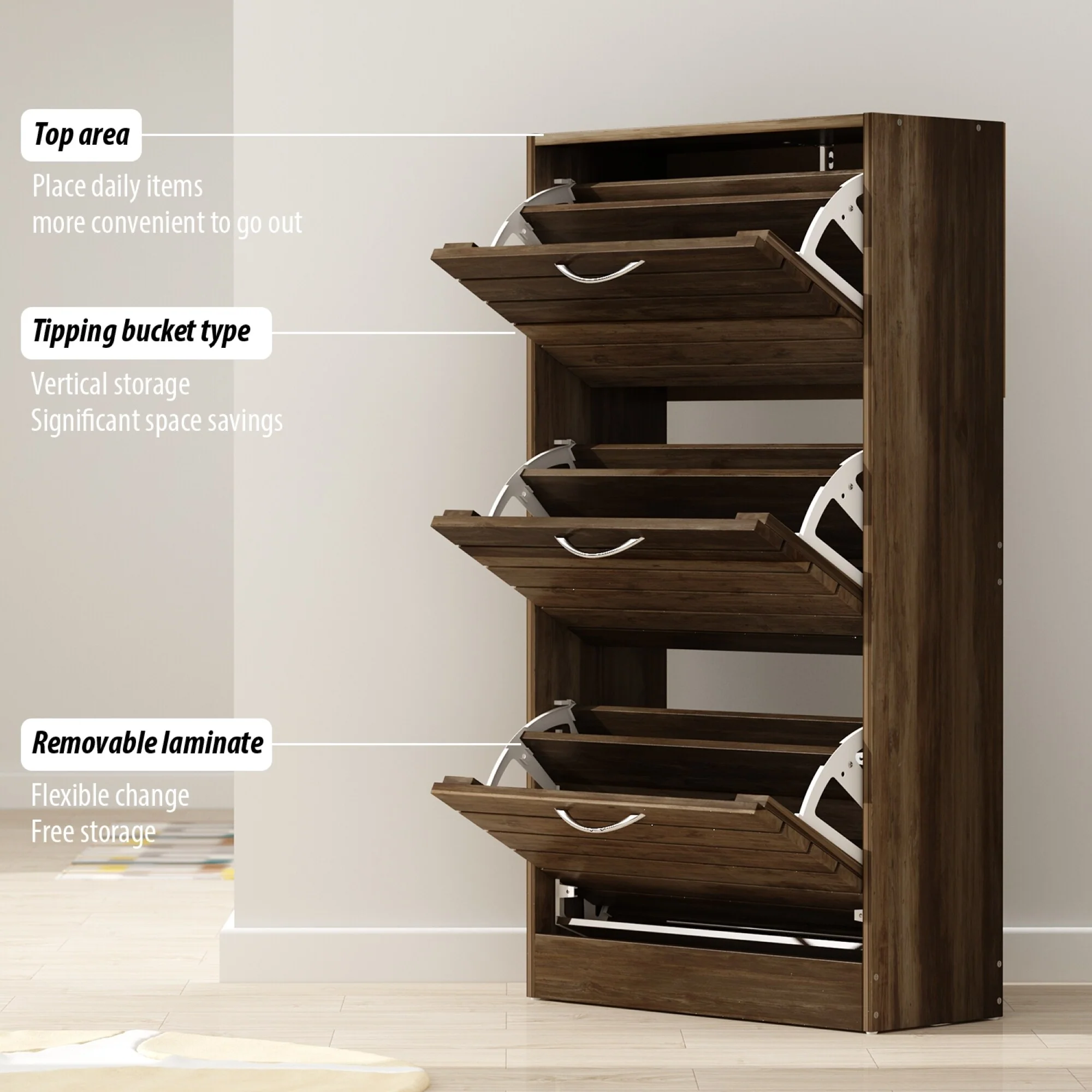 Modern Shoe Storage Cabinet for Entryway and Hallway, Space-Saving Shoe Organizer - Image 41