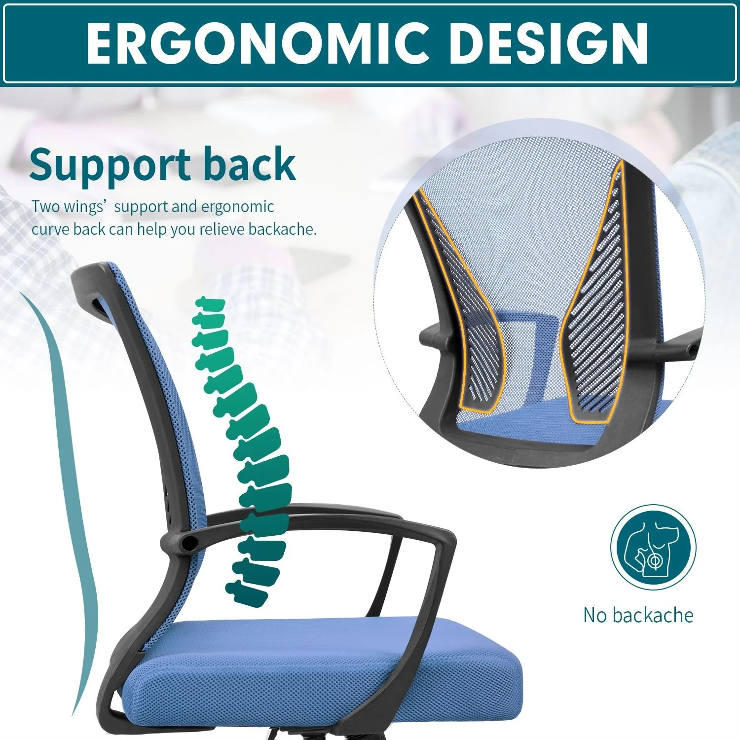 Ergonomic Mesh Office Chair with Lumbar Support, Breathable Computer Desk Chair - Image 19