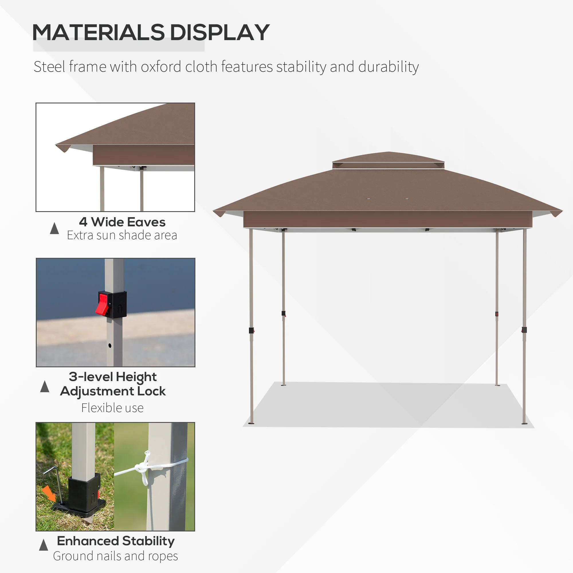 Outdoor Umbrellas Outsunny 12' x 12' Pop Up Canopy Tent with Netting and Carry Bag, Instant Sun Shelter with 137 sq.ft Shade, Tents for Parties, Height Adjustable, for Outdoor, Garden, Patio, Khaki,P - Image 4