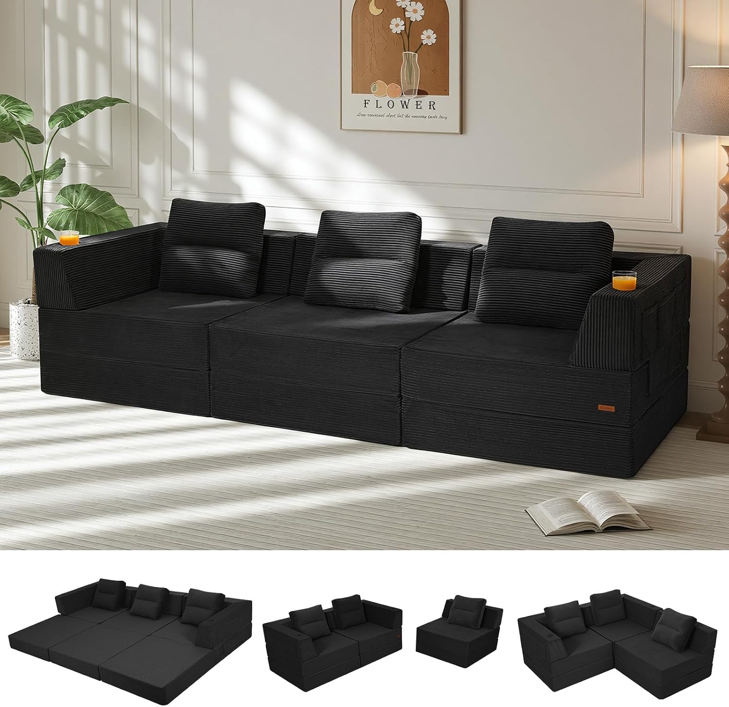 Convertible Futon Sofa Bed, 59" Folding Boneless Loveseat Small Couch - Image 18