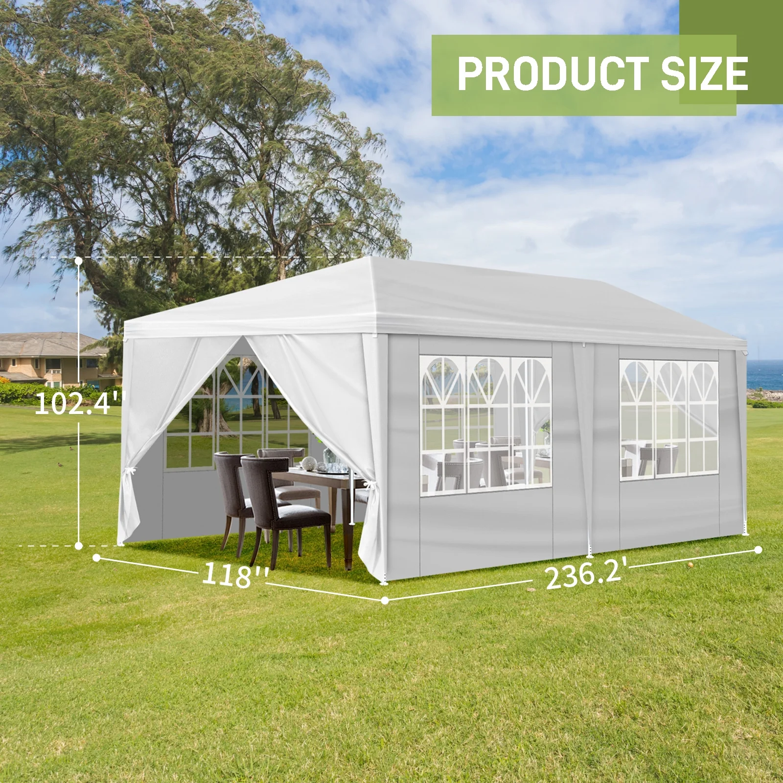 Large Outdoor White Awning, 10'x20' Outdoor Party Tent Wedding Tent With 6 Removable Sidewalls, Canopy Patio Wedding Gazebo, White, Easy To Install And Carry, Suitable For Camping, Hiking - Image 3