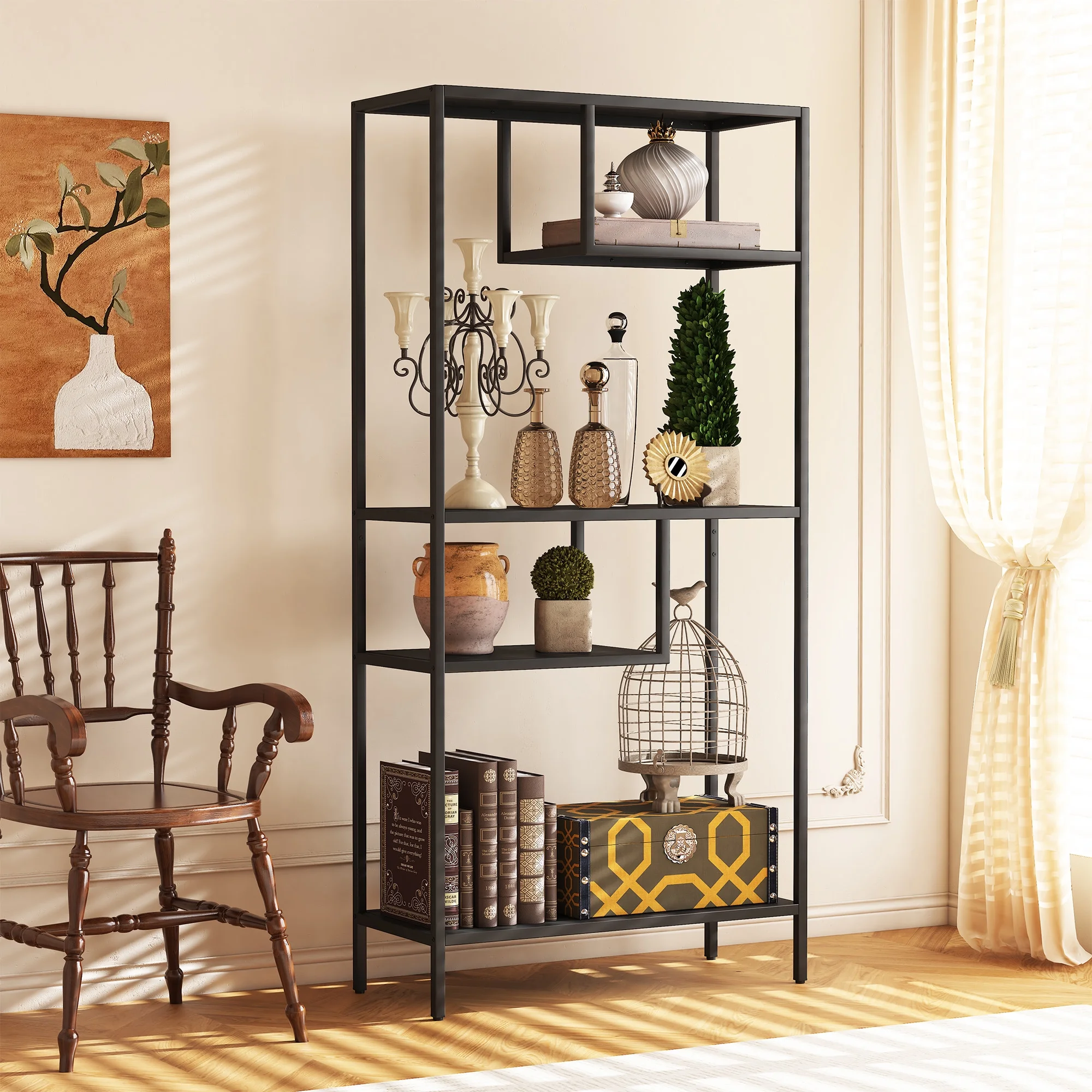 Modern Storage Shelf with 4 Compartments & Metal Legs, Freestanding Organizer,Book Shelves Display Shelves for Living Room, Bedroom, Home Office - Image 12