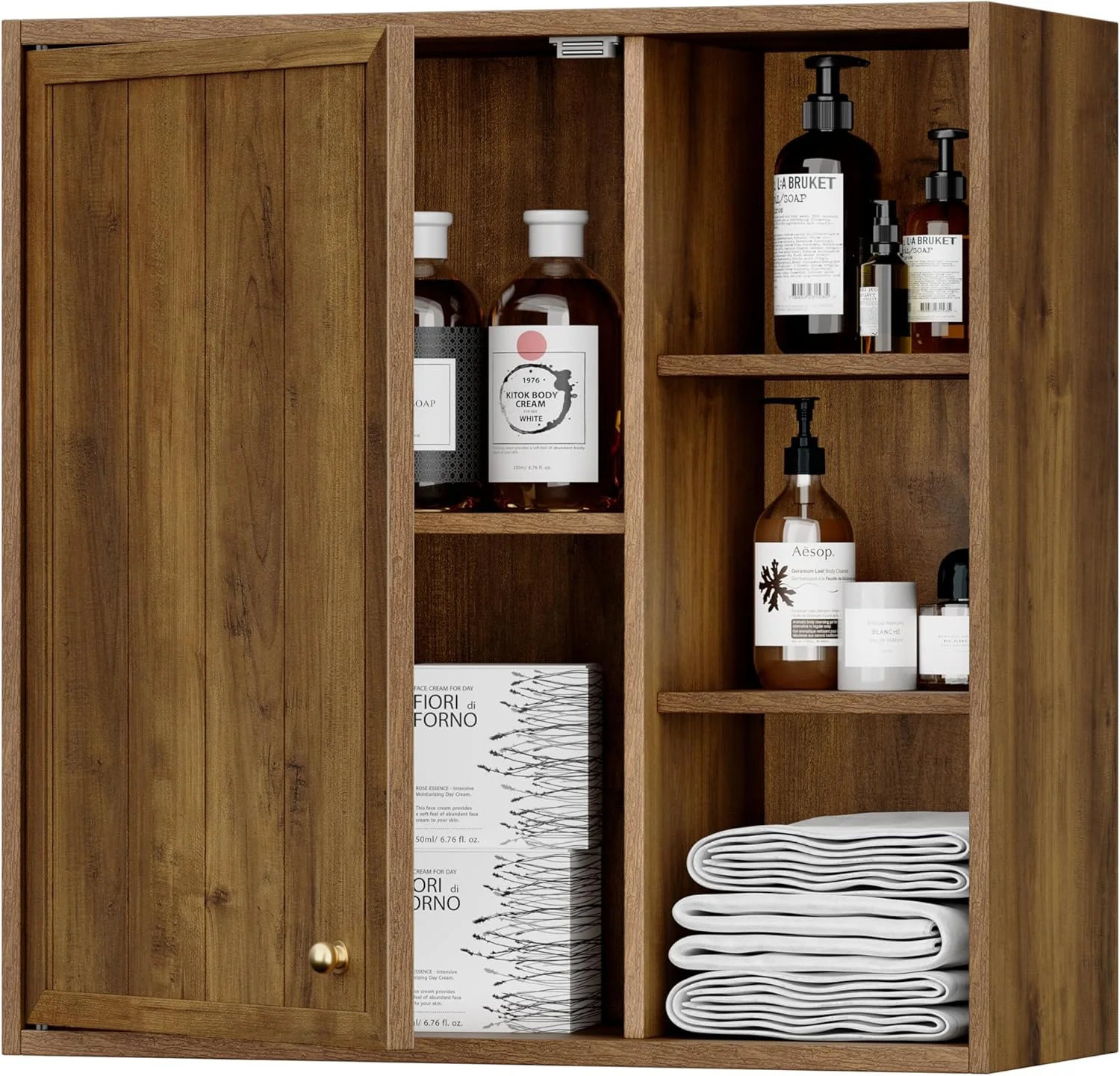 ANHDAH Rustic Wall Cabinet - Wooden Bathroom Storage with Shelf, Over-Toilet Mounted Cupboard for Kitchen, Laundry, Garage (Brown) - Image 7
