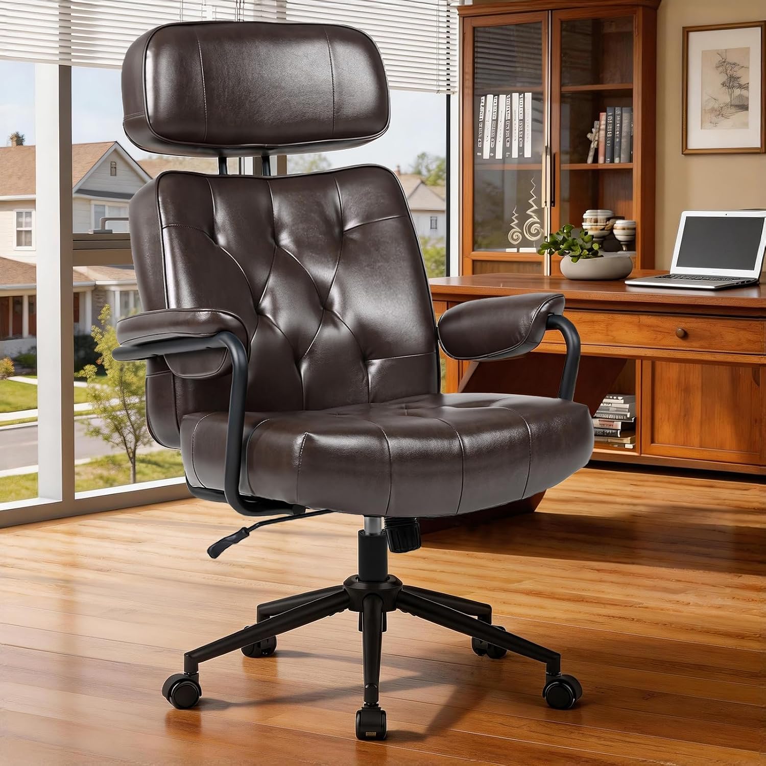 Executive Office Chair Ergonomic, Leather Desk Chair, Comfy High Back, Black - Image 3