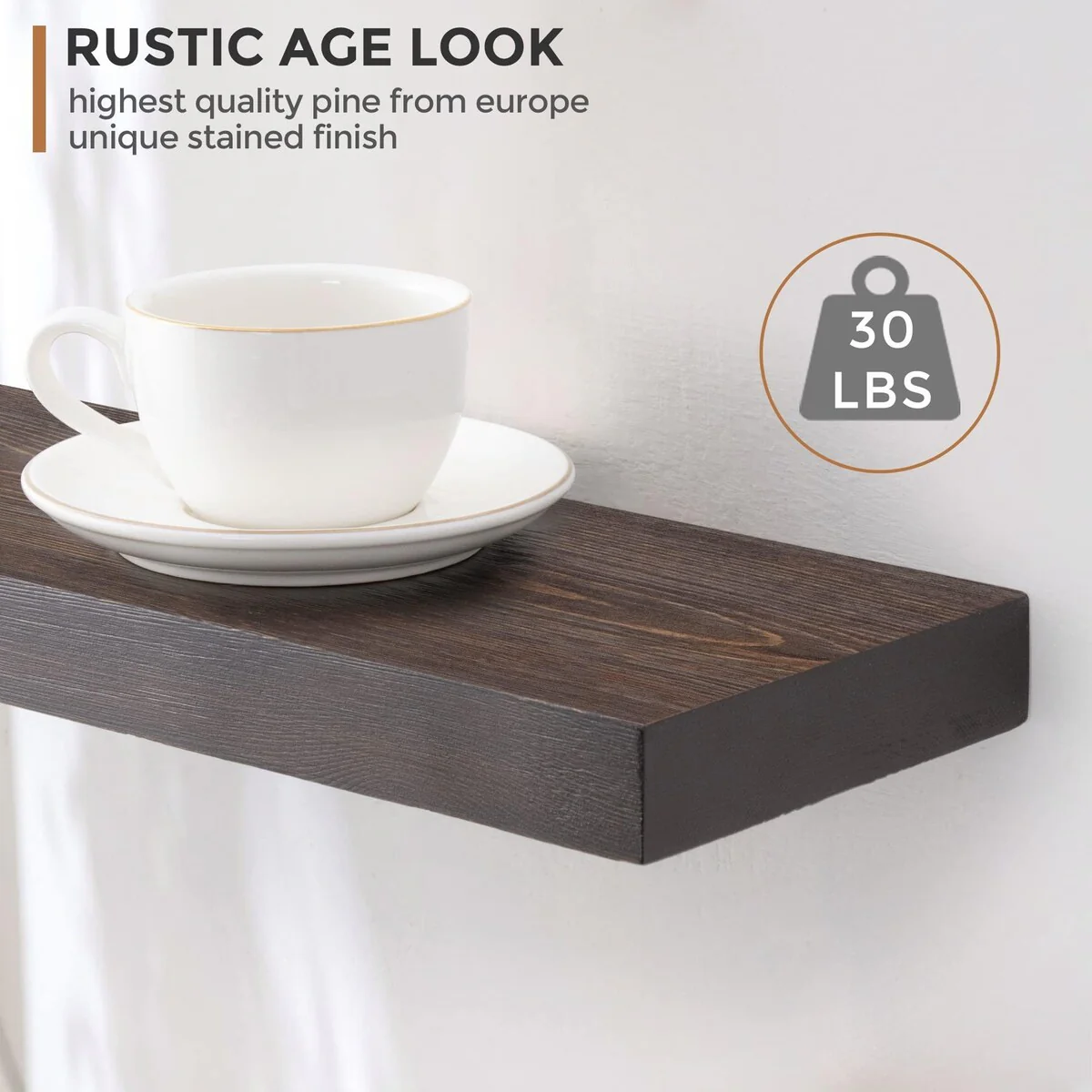 Set of 2 Handcrafted European Pine Floating Wall Shelves, Natural Rustic Wood - Image 9