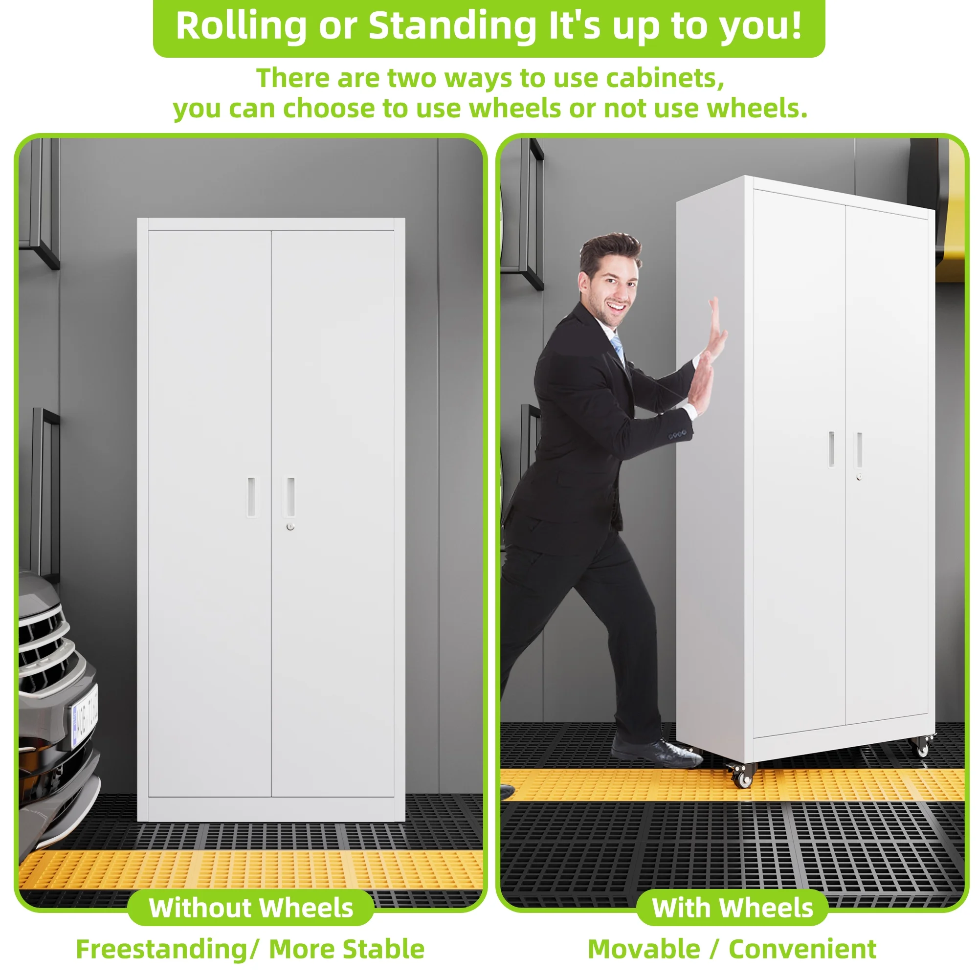 SUXXAN Metal Rolling Cabinet with 2 Swing Doors, Adjustable Shelve, Storage Tool Chest for Garage Utility Room, White - Image 62