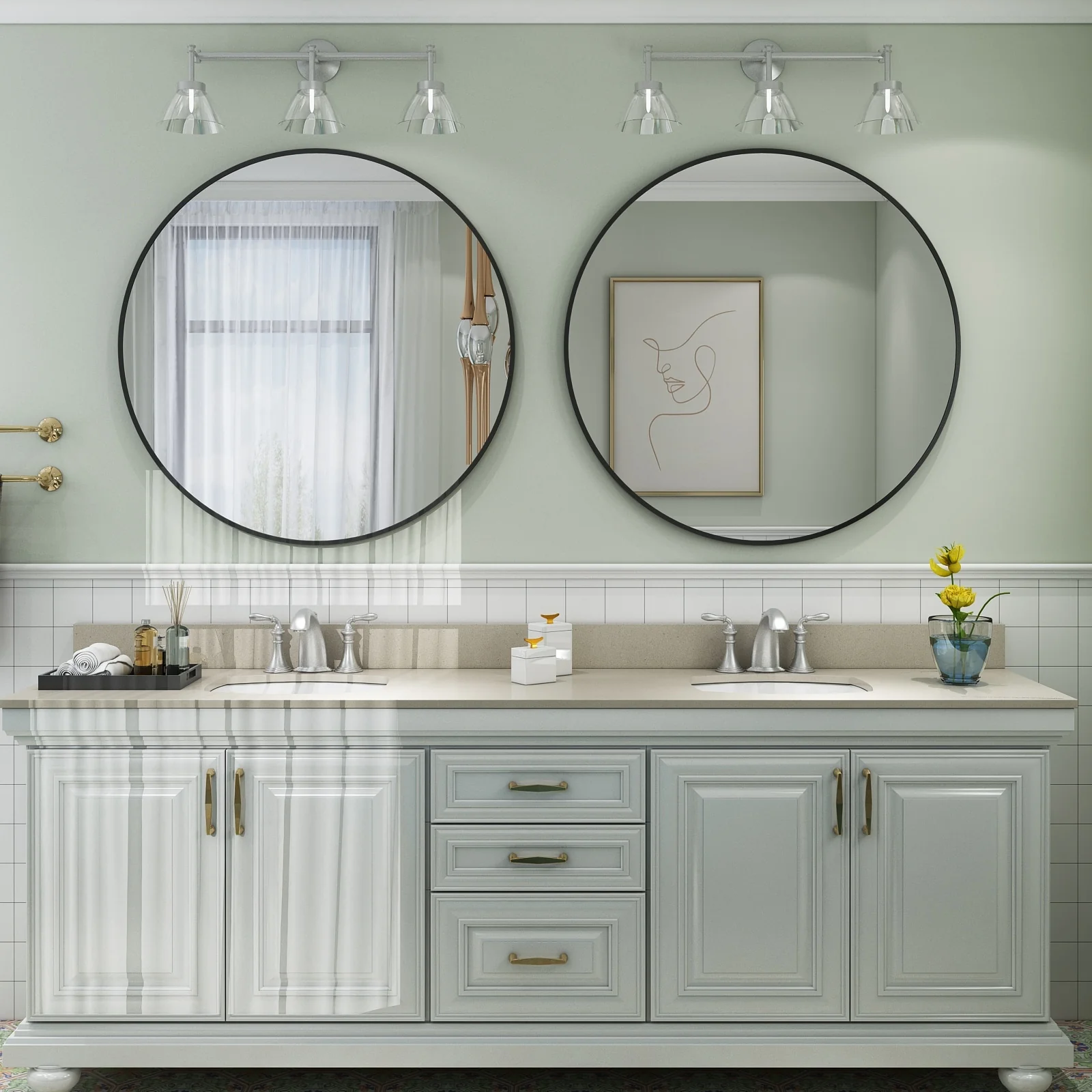 Round Metal Black Frame Bathroom Vanity Mirror, Wall Mounted Decorative Mirror - Image 38