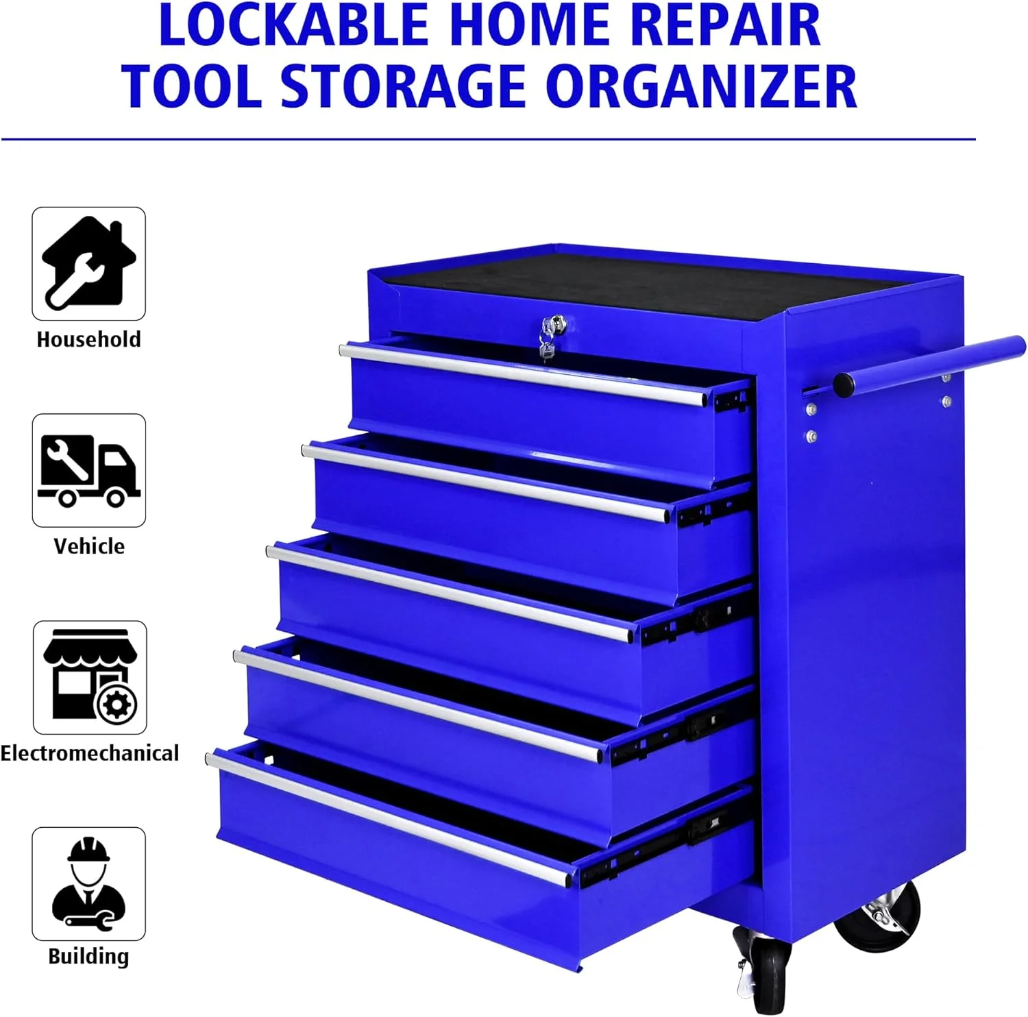 DSstyles Tool Chests, 5-Drawer Rolling Tool Storage Cabinet with Detachable Tray, Multi-Functional Handles, Adjustable Shelves, Secure Locking System, Heavy-Duty Wheels, Ideal for Garage, Workshop - Image 12