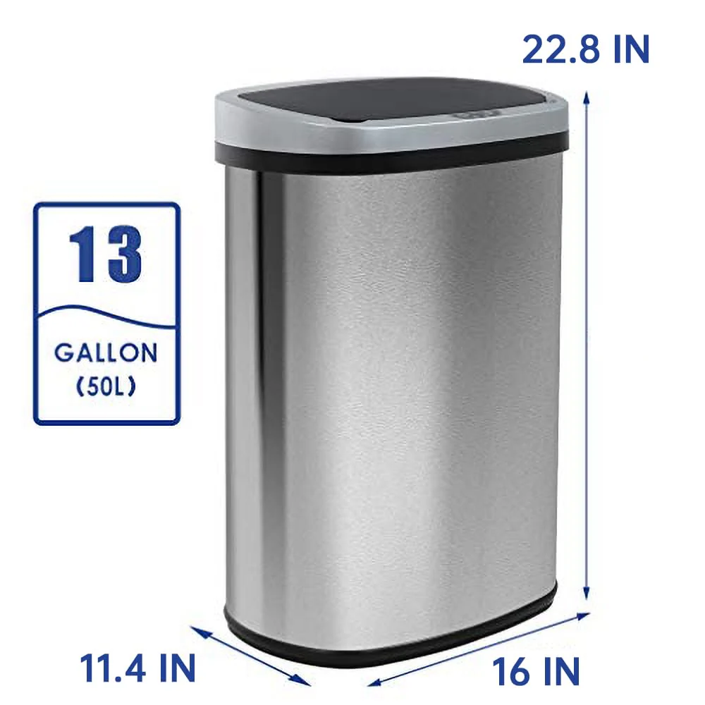 13 Gallon Automatic Kitchen Trash Can with Lid, Touchless Motion Sensor Garbage Bin - Image 2