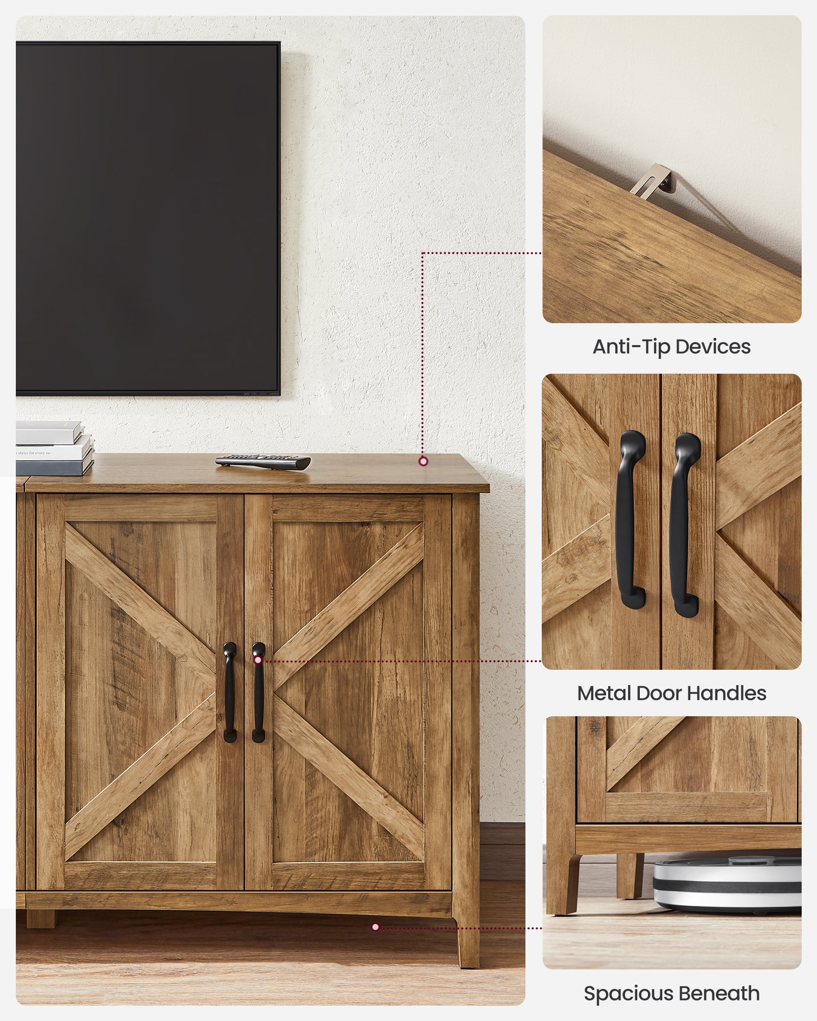 Buffet Cabinet Sideboard Storage Cabinet with Adjustable Shelves for Living Room Rustic Walnut - Image 9