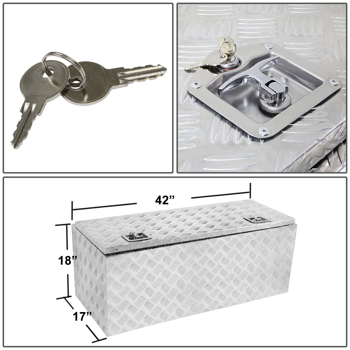 DNA Motoring 42"x18"x16" Aluminum Pickup Truck Bed Trailer Storage Tool Box w/Key Lock - Image 2
