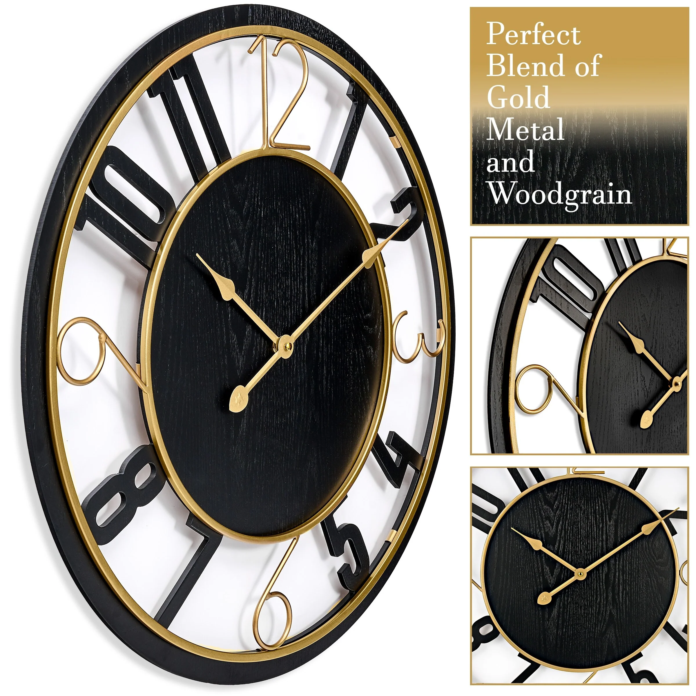 24 Inch Round Wooden Wall Clock, Modern Analog Clock with Numeral Design, Battery Operated - Image 7