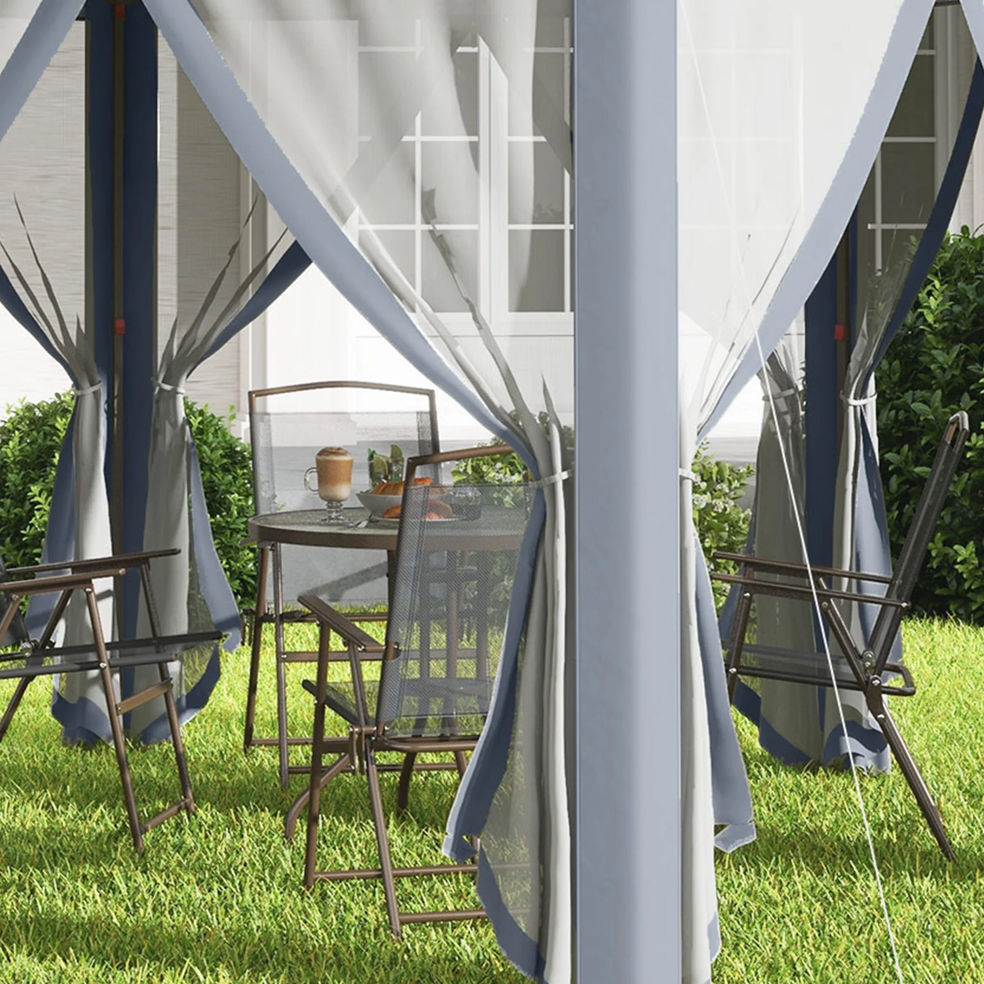 Outsunny 13' x 13' Pop Up Gazebo Hexagonal Canopy with 6 Zippered Mesh Netting, 2-Tier Roof Event Tent with Steel Frame for Patio Backyard, Gray - Image 11