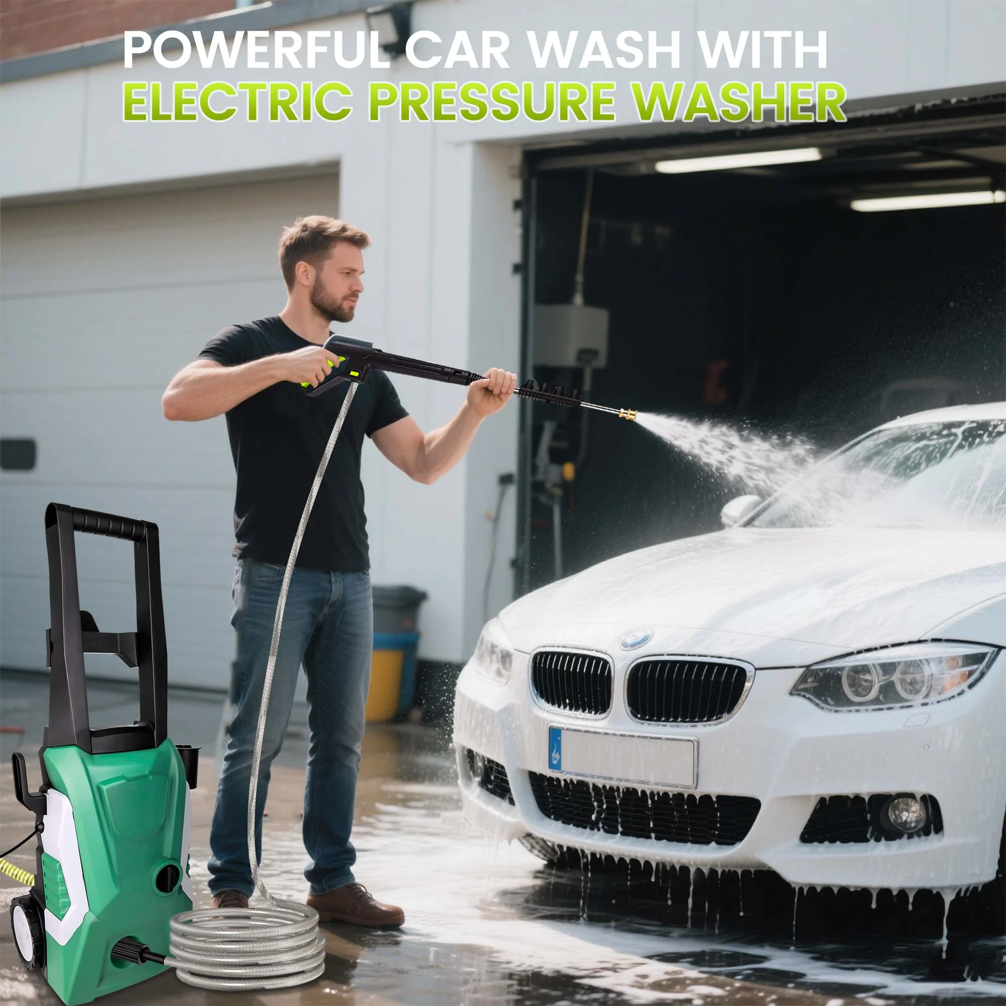 OHHANI Electric Pressure Washer with 32 ft Hose, 2030 PSI Max 2.4 GPM 220V with Foam Cannon 4 Nozzles for Cleaning Cars Patios Driveways Fences Pools - Image 3