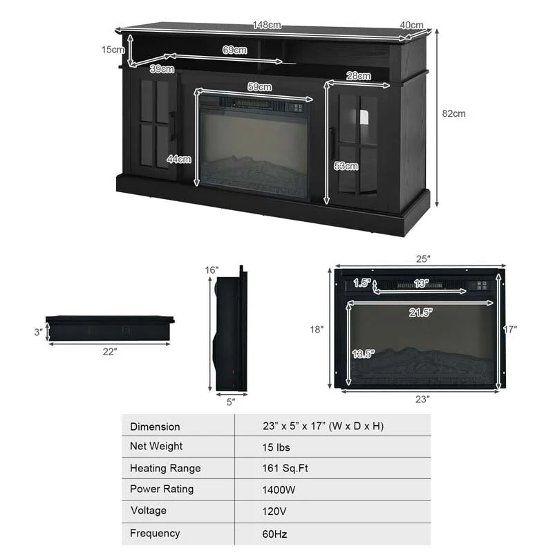 58" TV Console with 23" Fireplace Insert, Fireplace TV Stand for TVs up to 65 Inches, 1400W Electric Fireplace Heater - Image 11