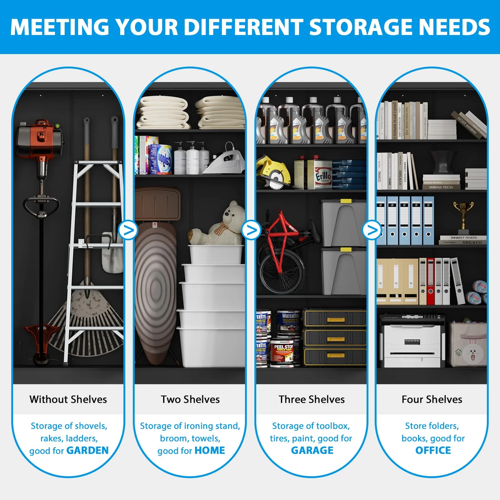 Odaof Metal Garage Storage with 2 Doors and 4 Adjustable Shelves,71" Lockable Tall Steel Cabinet for Office,Garage,School,Home (White) - Image 16