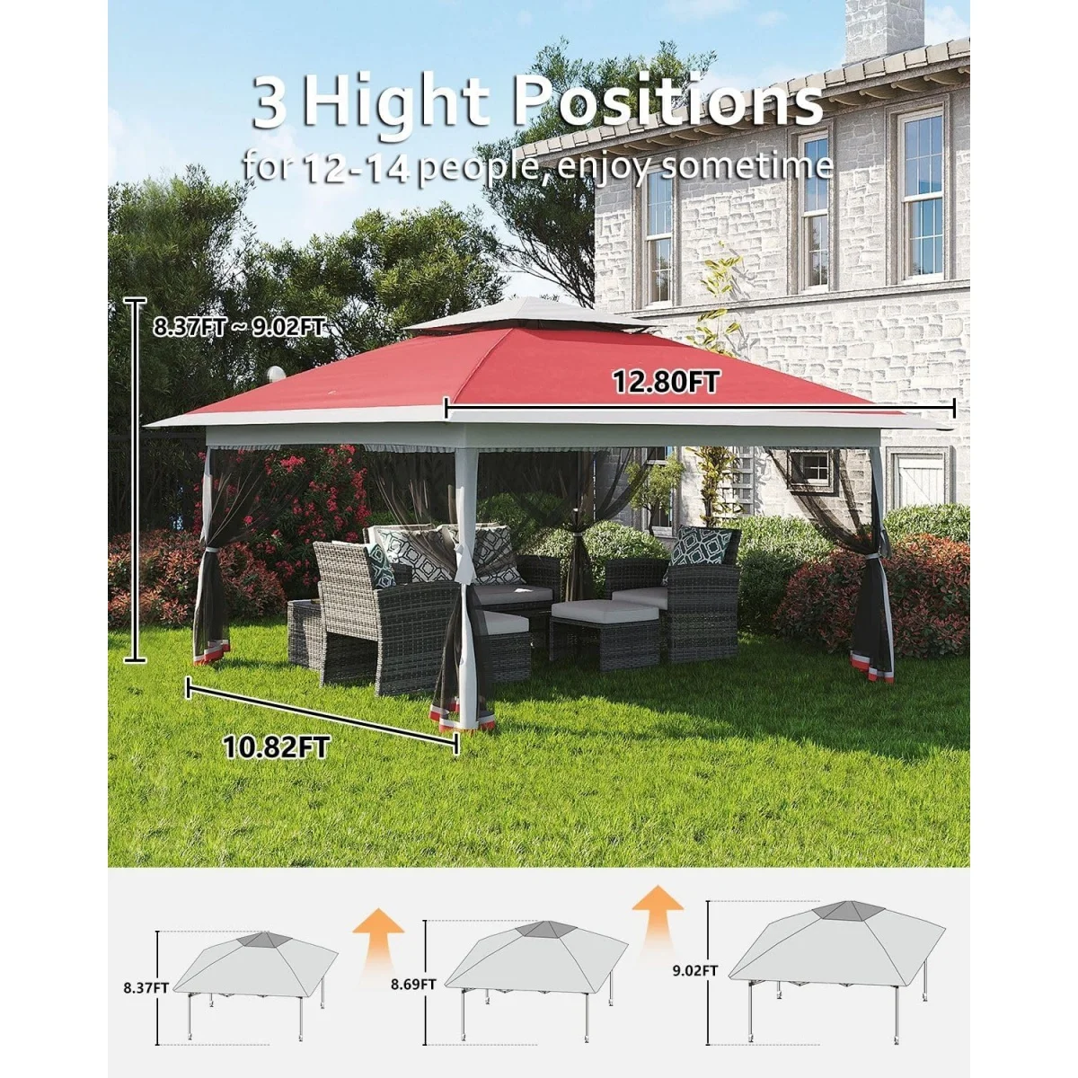 13x13FT with Expansion Bolts, Canopy Tent, Heavy Duty Party Tent & Shelter with Double Roofs, Mosquito Nettings and Privacy Screens Tent for Party, Wedding, Outdoor Dining, Patio, Backyar - Image 17