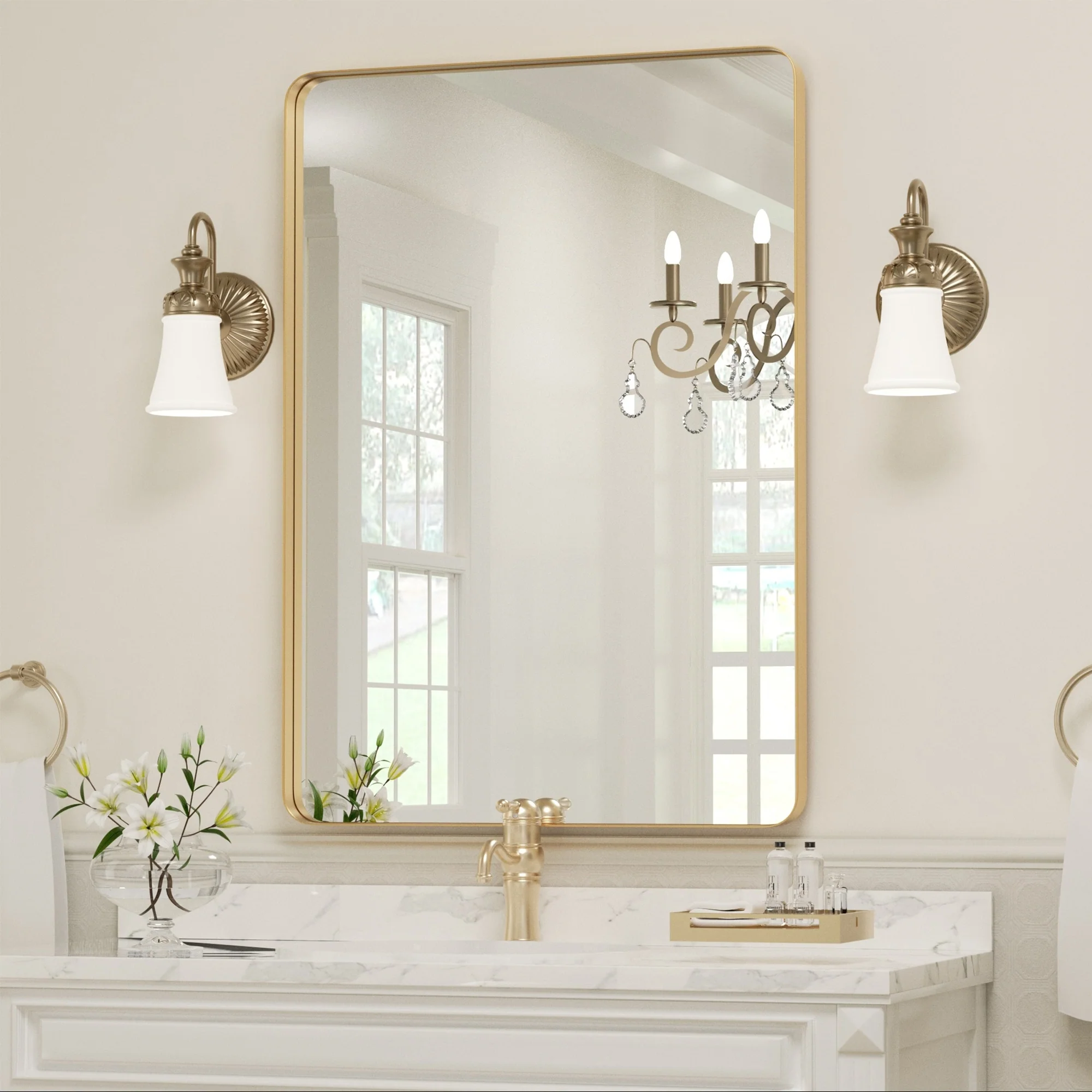 Wall Mirror Vanity Mirror, Bathroom Mirror with Rounded Corners, 1 Piece - Image 3