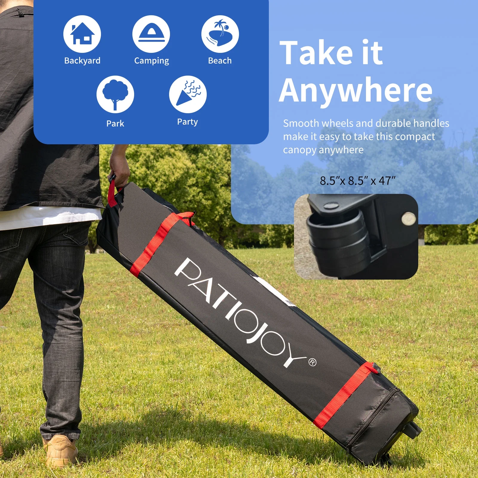 Patiojoy 6.6-?x 6.6-?Pop-up Canopy Tent Outdoor Camping Sun Shelter w/ Portable Roller Bag & 4 Weight Bags Blue - Image 8