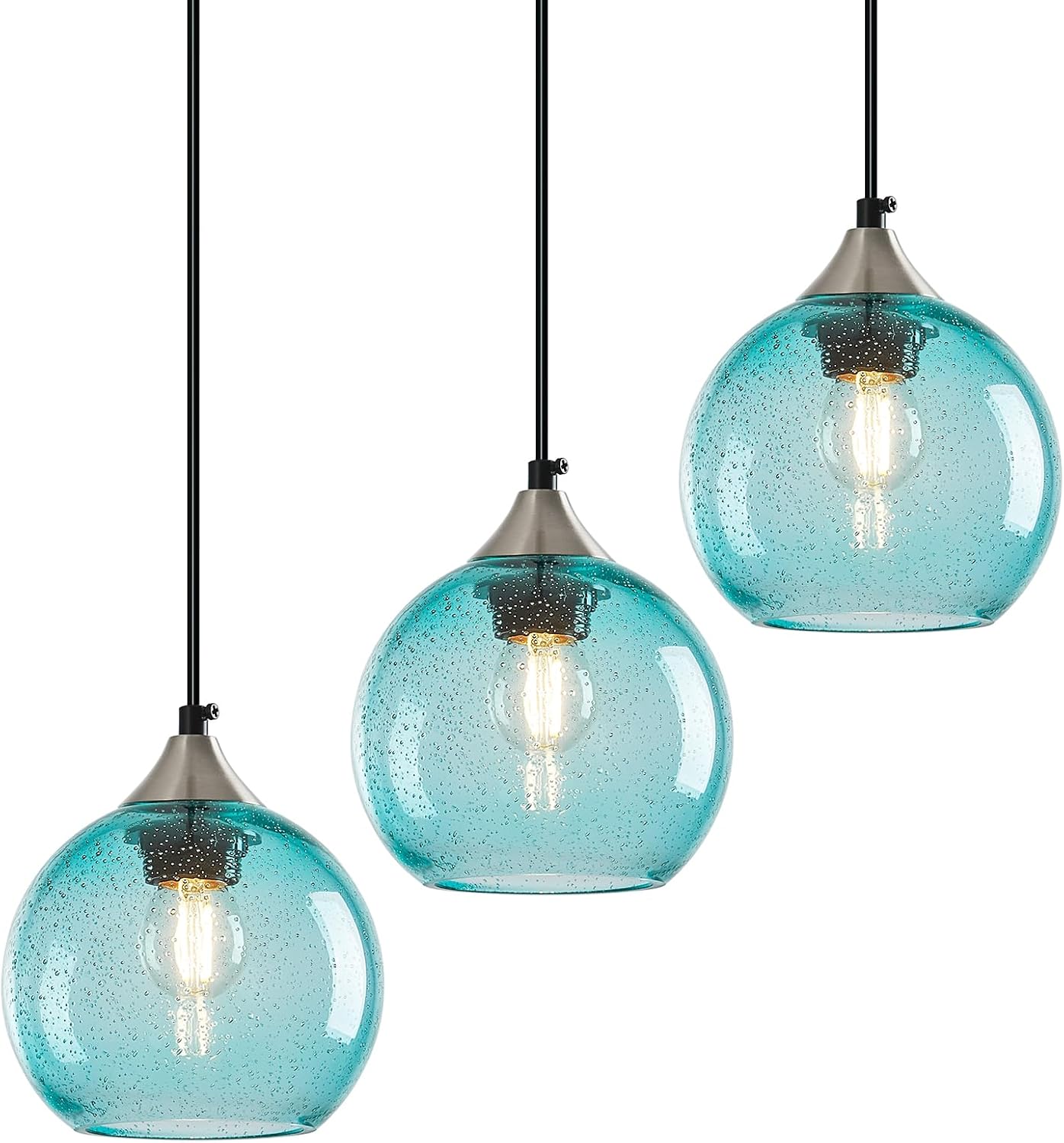 Amber Pendant Lights Kitchen Island 3 Pack, 5.9 in Seeded Glass Globe - Image 34
