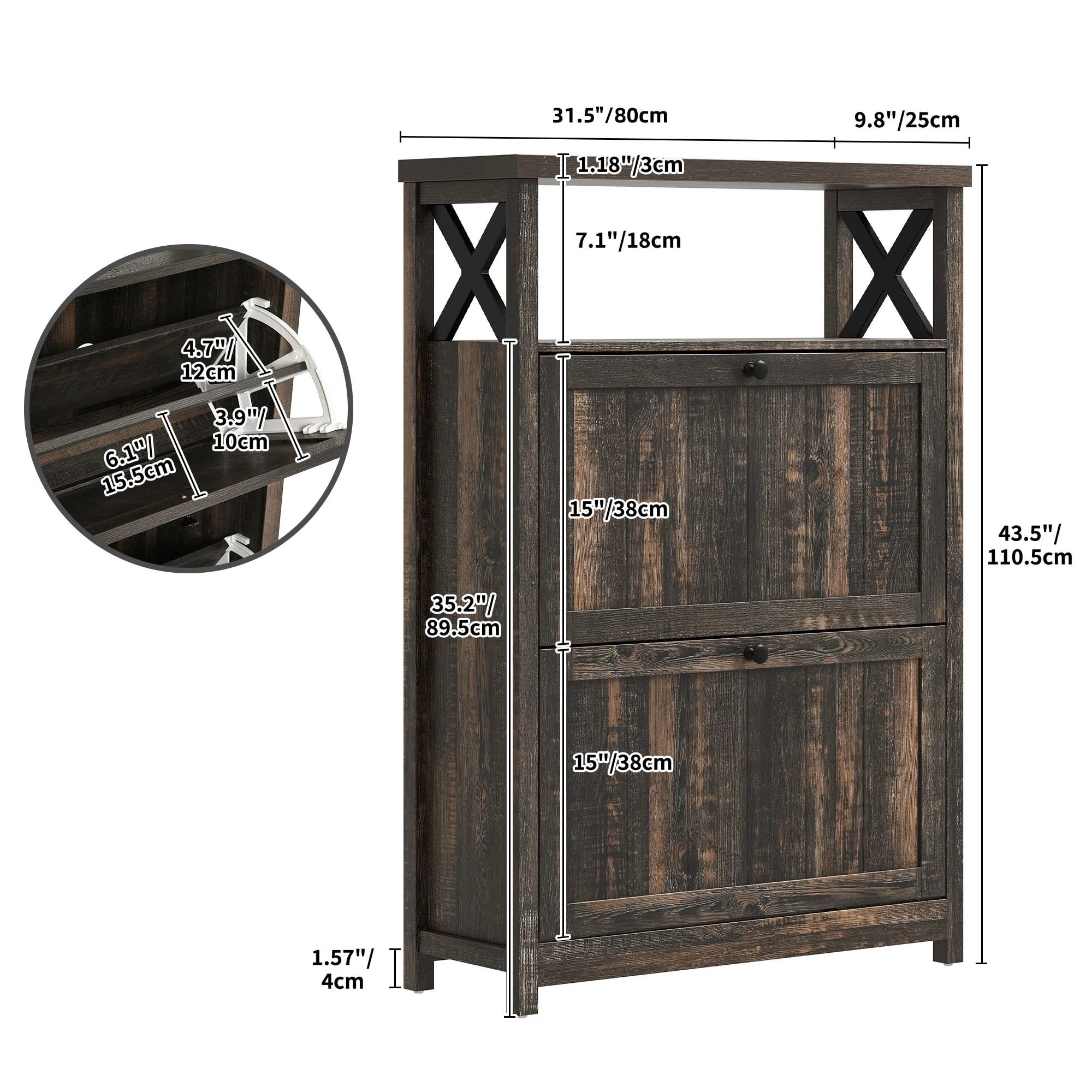 Shoe Storage Cabinet Organizer with 2 Compartments, Entryway and Hallway Shoe Cabinet - Image 12