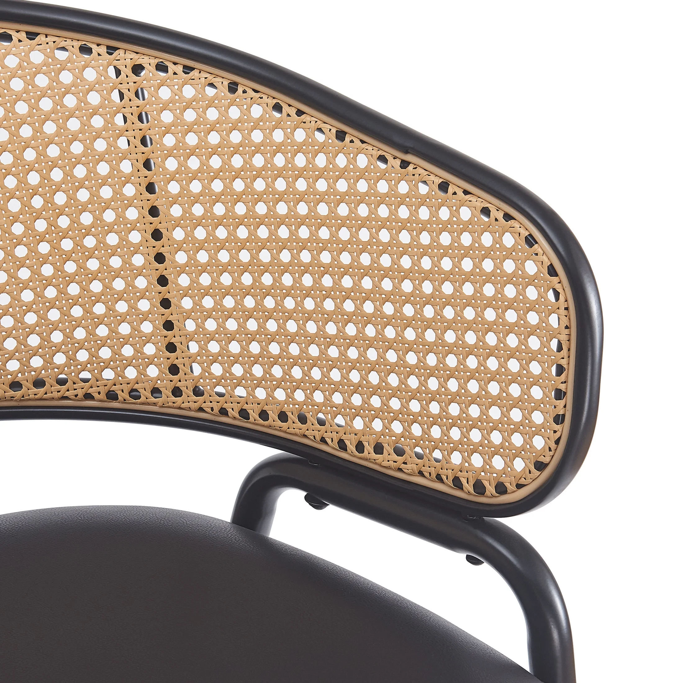 Christopher Knight Home 29.5" PU Upholstered Bar Stool with Woven Rattan Backrest & Iron Frame, Black, Set of 2 - Image 7