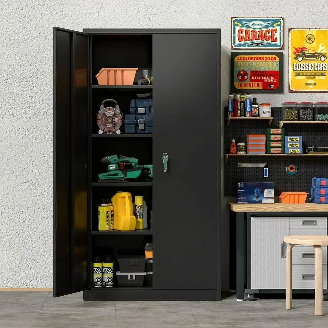 GAEANET 2 Door Metal Storage Cabinet with 5 Adjustable Shelves &Pegboard, 71" H-32" W-16" D Locking Steel Garage Cabinet, for Garage,Office,Home,Gym,School, File Cabinet,Assembly Required, Black - Image 71