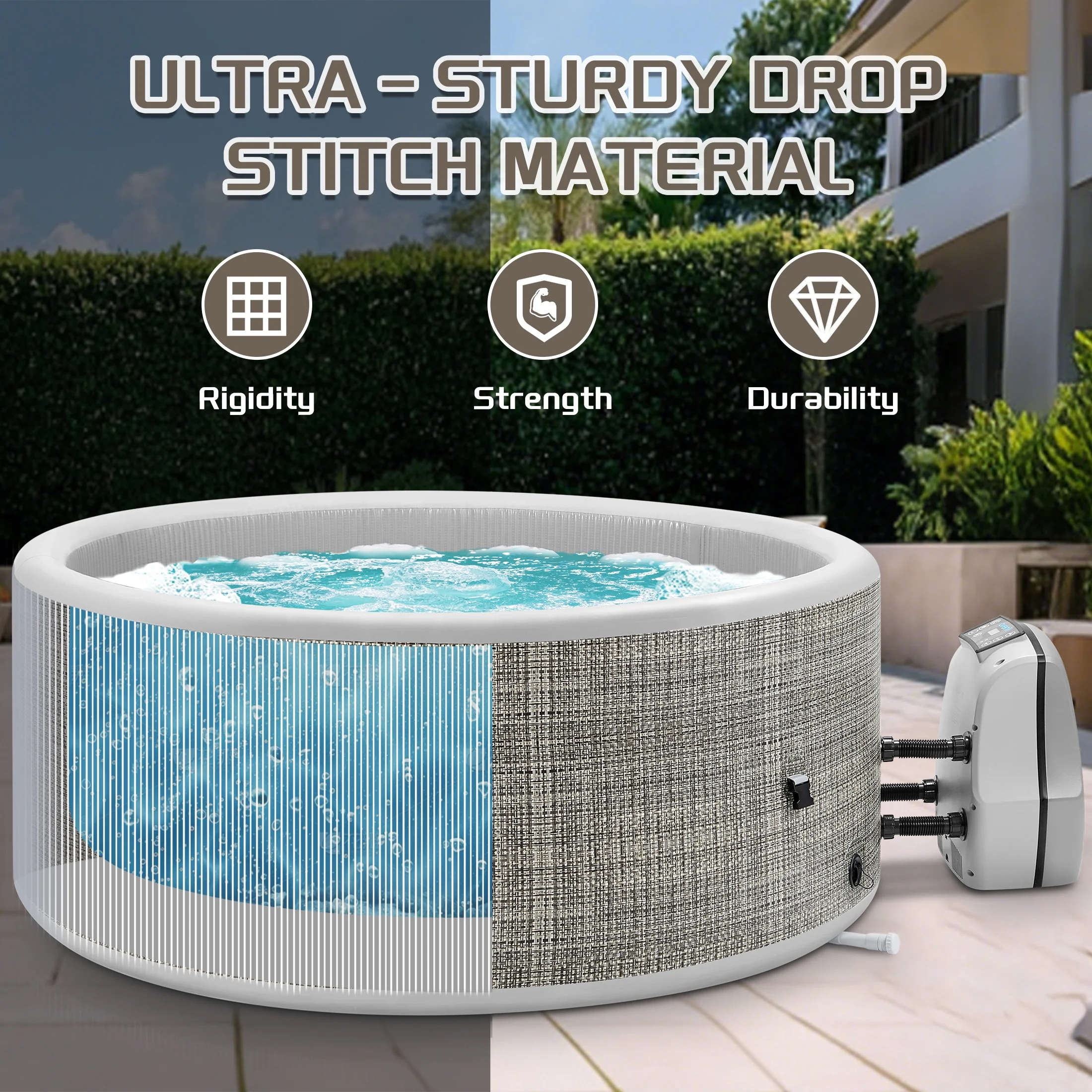 Segmart Inflatable Hot Tub, 3 to 5 Person Outdoor Hot Tub Spa, Portable Round Hot Tub w/100 Jets, Heater Pump, Tub Cover, Ground Cloth, 211Gal Capacity, Fits for Backyard, Patio - Image 5