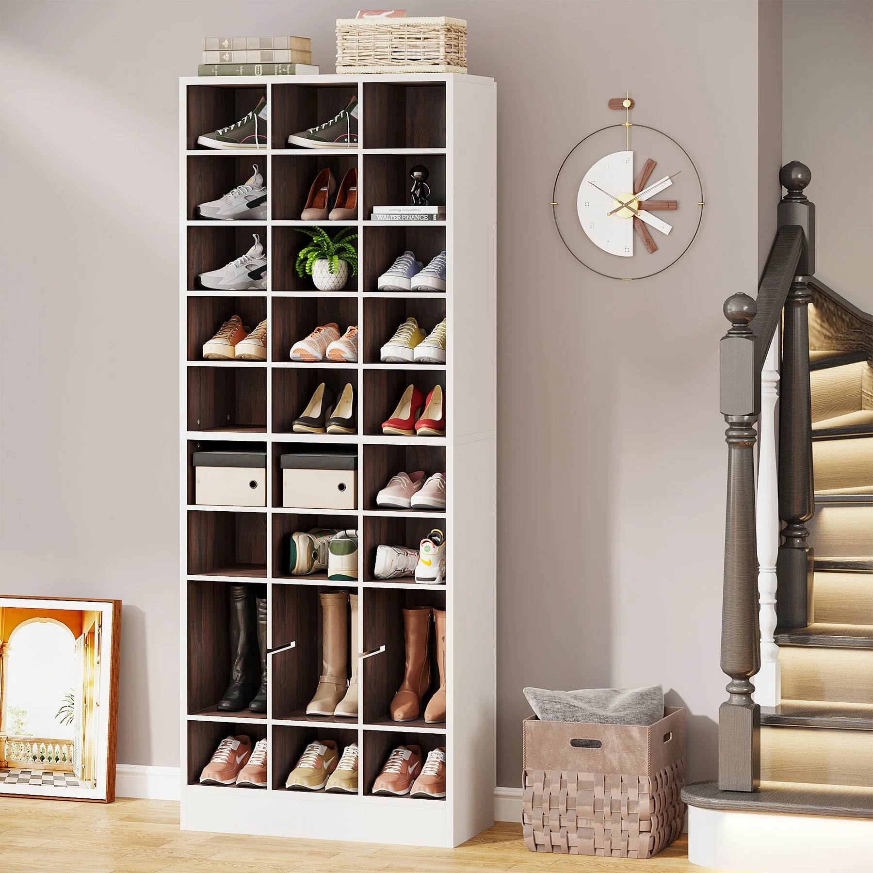 10-Tier Tall Shoe Cabinet, 30-Pair White Wood Shoe Storage Rack for Entryway and Closet - Image 13