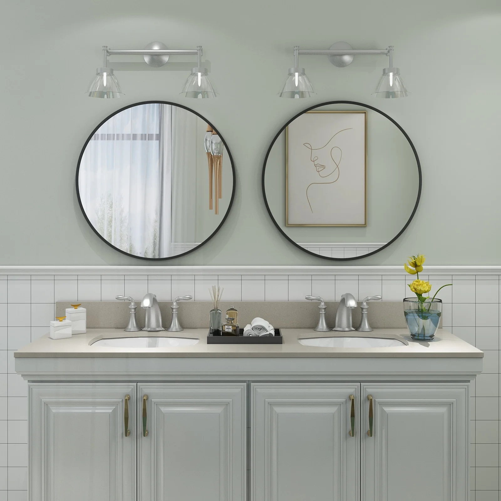 Round Metal Black Frame Bathroom Vanity Mirror, Wall Mounted Decorative Mirror - Image 42
