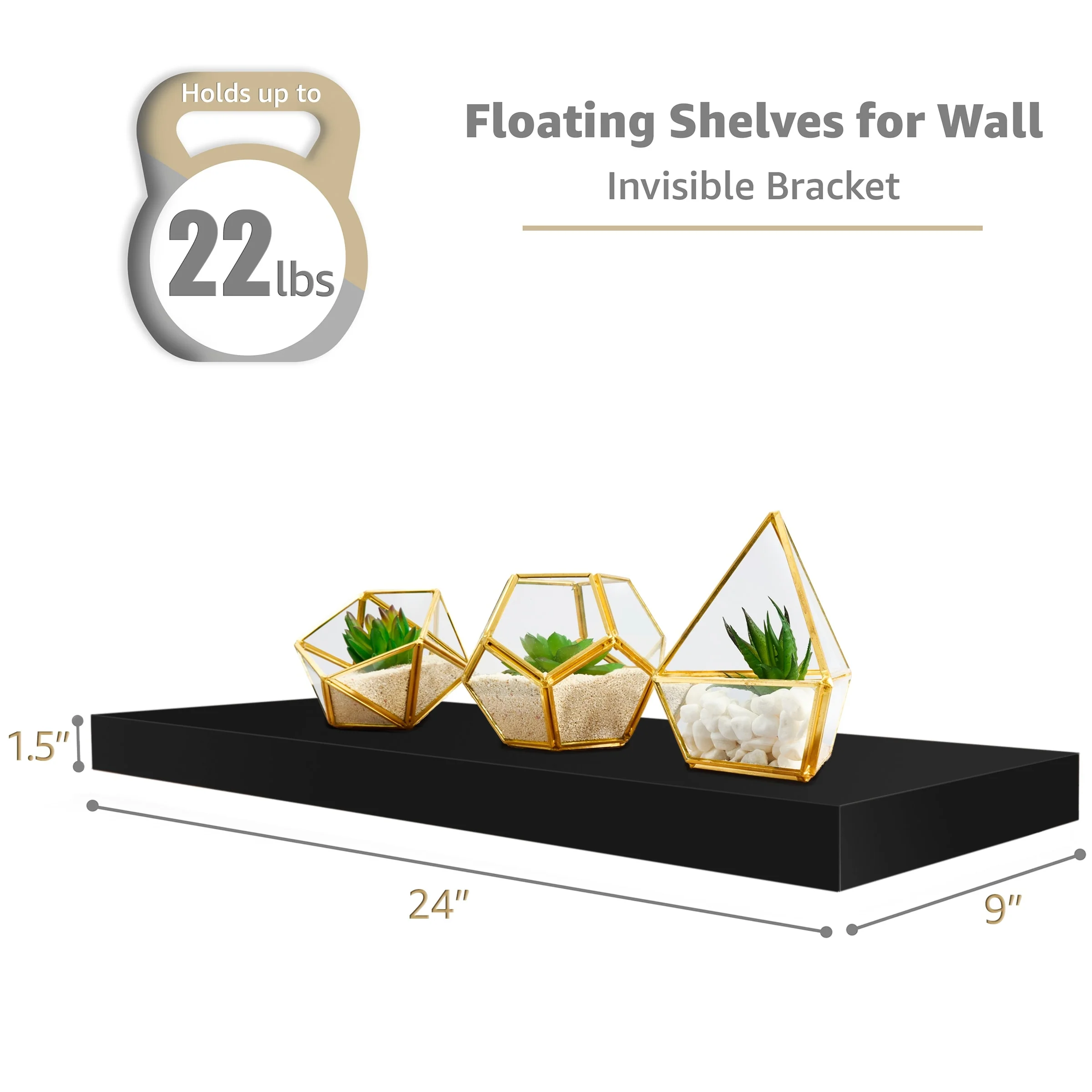 Set of 3 Floating Wood Wall Shelves, Wall Mounted Display and Storage Shelves with Invisible Brackets for Books and Home Decor - Image 4