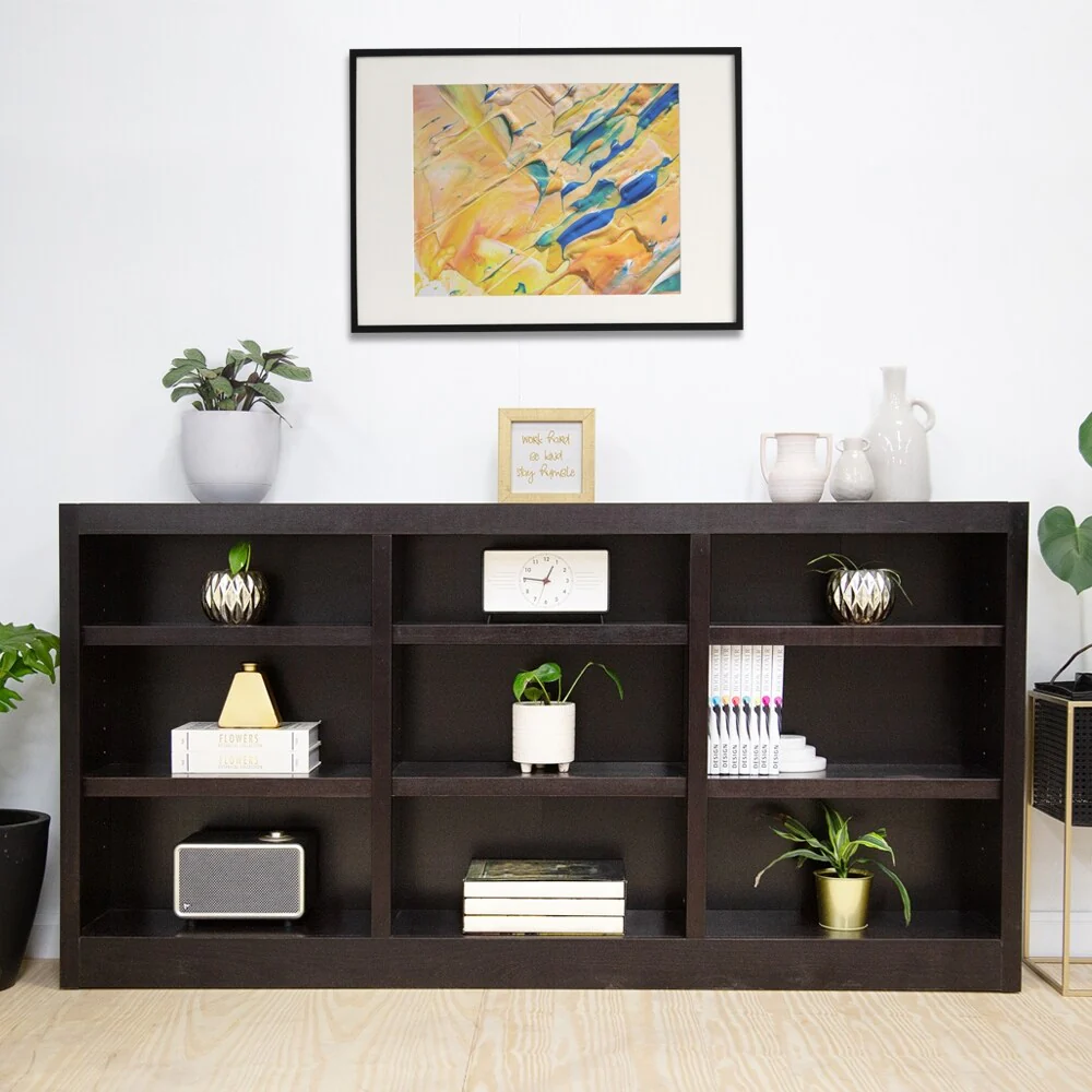 Triple Wide Wood Bookcase, 9 Shelf 36 Inch Tall Bookshelf for Home, Office and Display Storage - Image 2