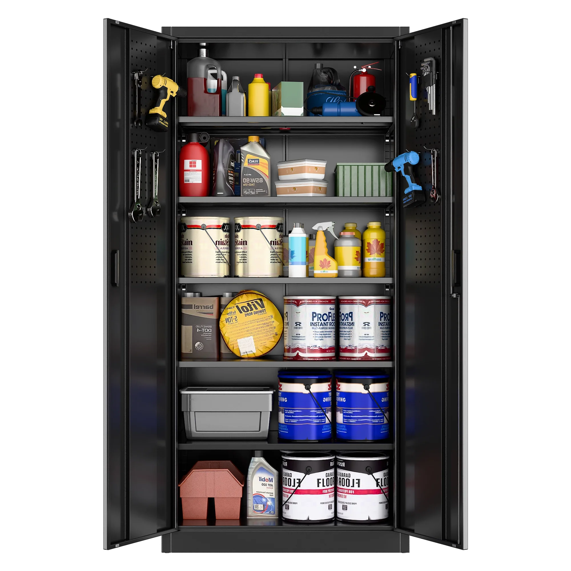GAEANET 2 Door Metal Storage Cabinet with 5 Adjustable Shelves &Pegboard, 71" H-32" W-16" D Locking Steel Garage Cabinet, for Garage,Office,Home,Gym,School, File Cabinet,Assembly Required, Black - Image 58