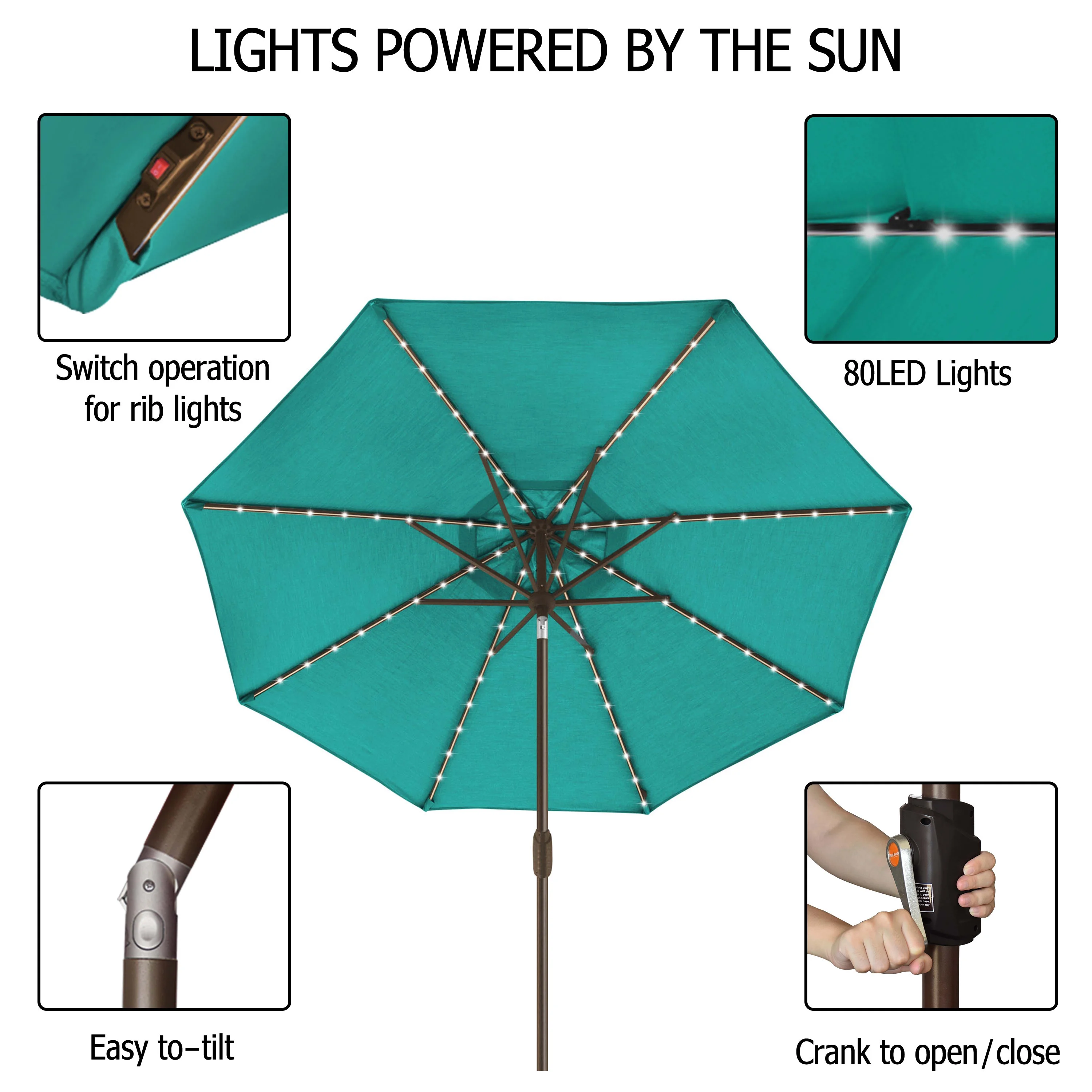 EliteShade Sunbrella Solar Umbrellas 9ft Market Umbrella with 80 LED Lights Patio Umbrellas Outdoor Table Umbrella with Ventilation and 5 Years Non-Fading Top,Ruby - Image 13