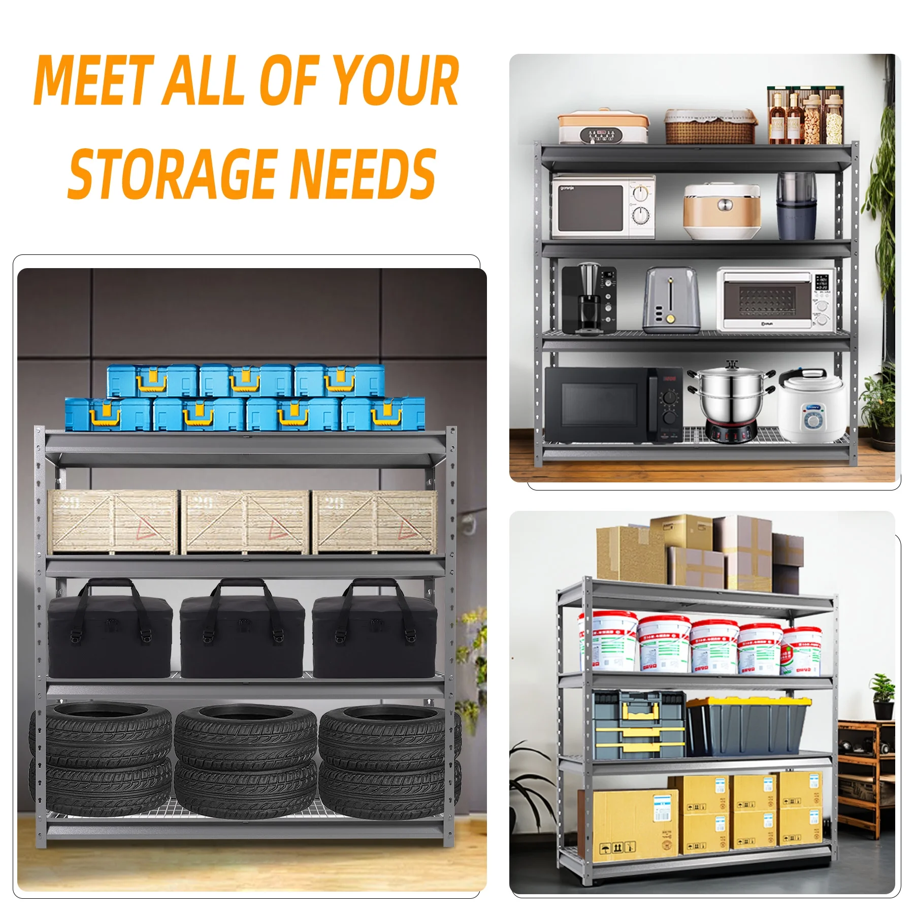 Shuntong The Atlas 12000LBS Garage Storage Shelves, 48"W Heavy Duty Metal Industrial Shelves, 4 Tier Adjustable Storage Rack for Warehouse Shop Basement,48"W x 24"D x 72"H, Black - Image 22