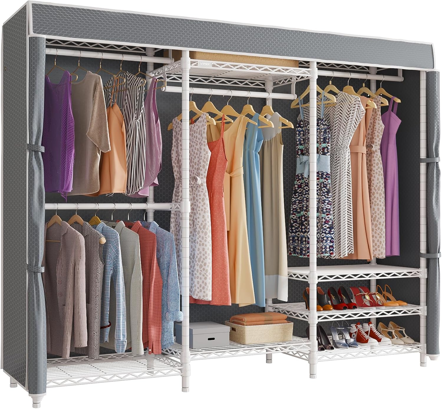 V5C Heavy Duty Covered Clothes Rack Portable Closet Rack, Black Metal Clothing Rack with Black Upgraded Polyester Cover, Adjustable Custom Freestanding Closet Wardrobe, Max Load 800LBS - Image 4